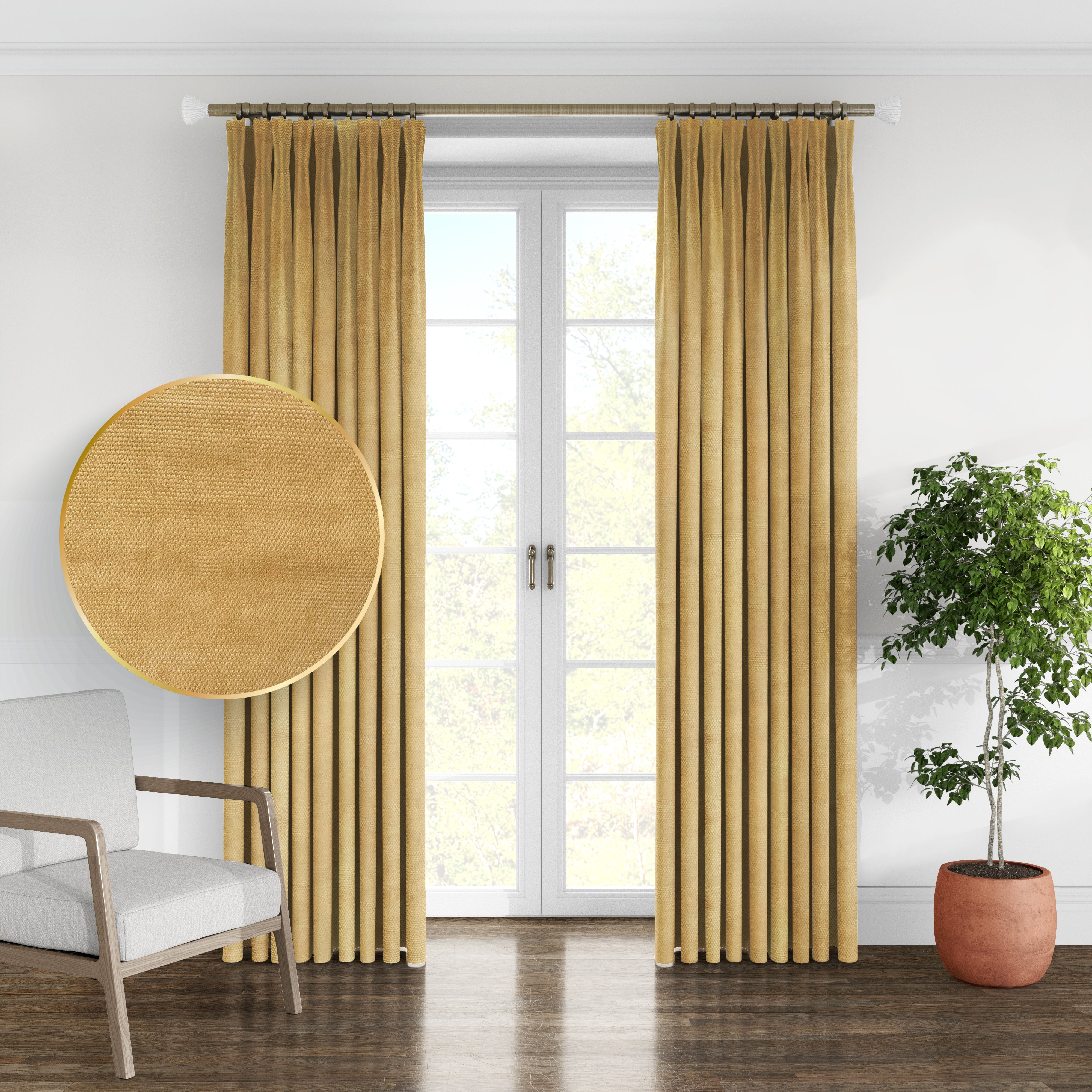 Plain microvelor curtain, mustard color