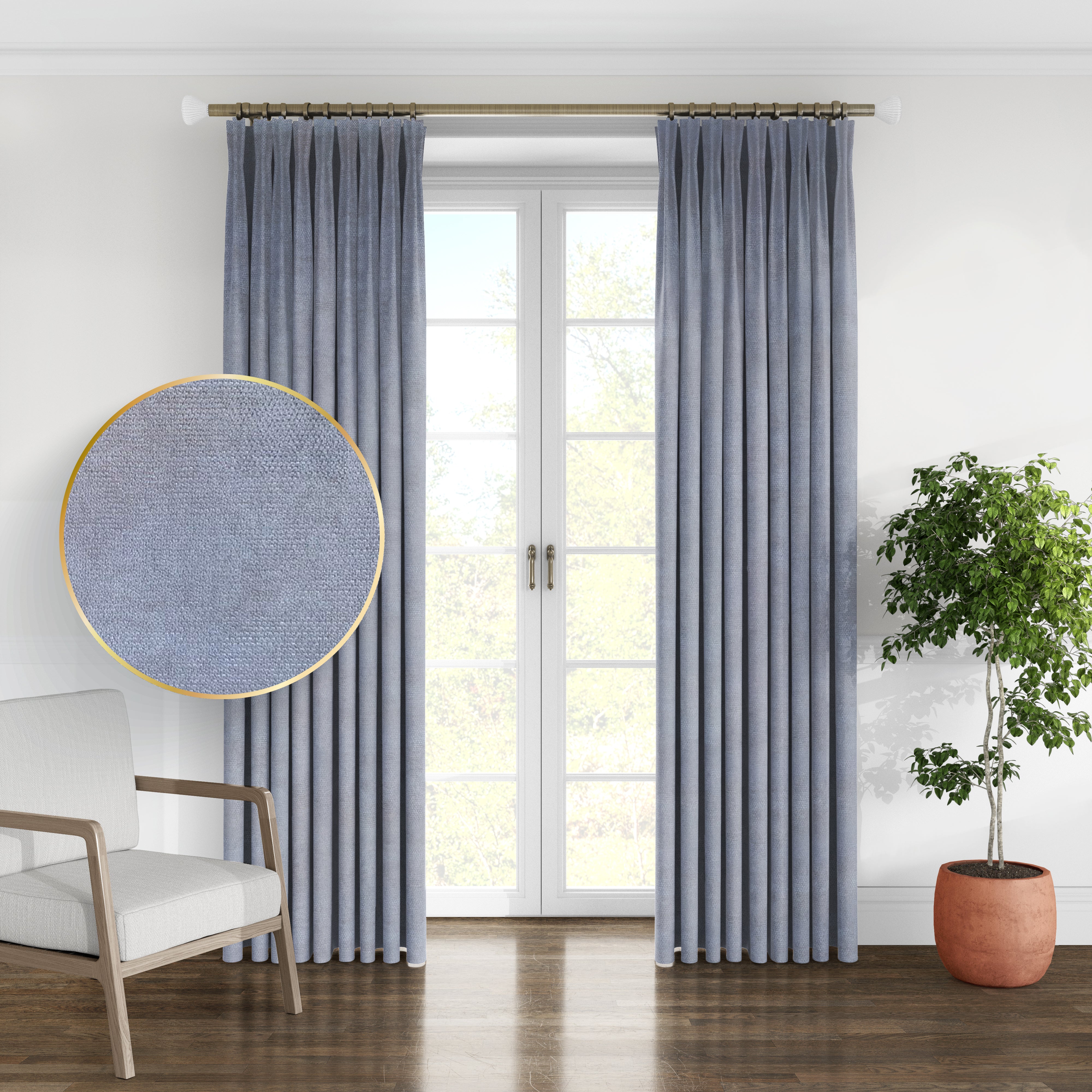 Plain microvelor curtain, grey color