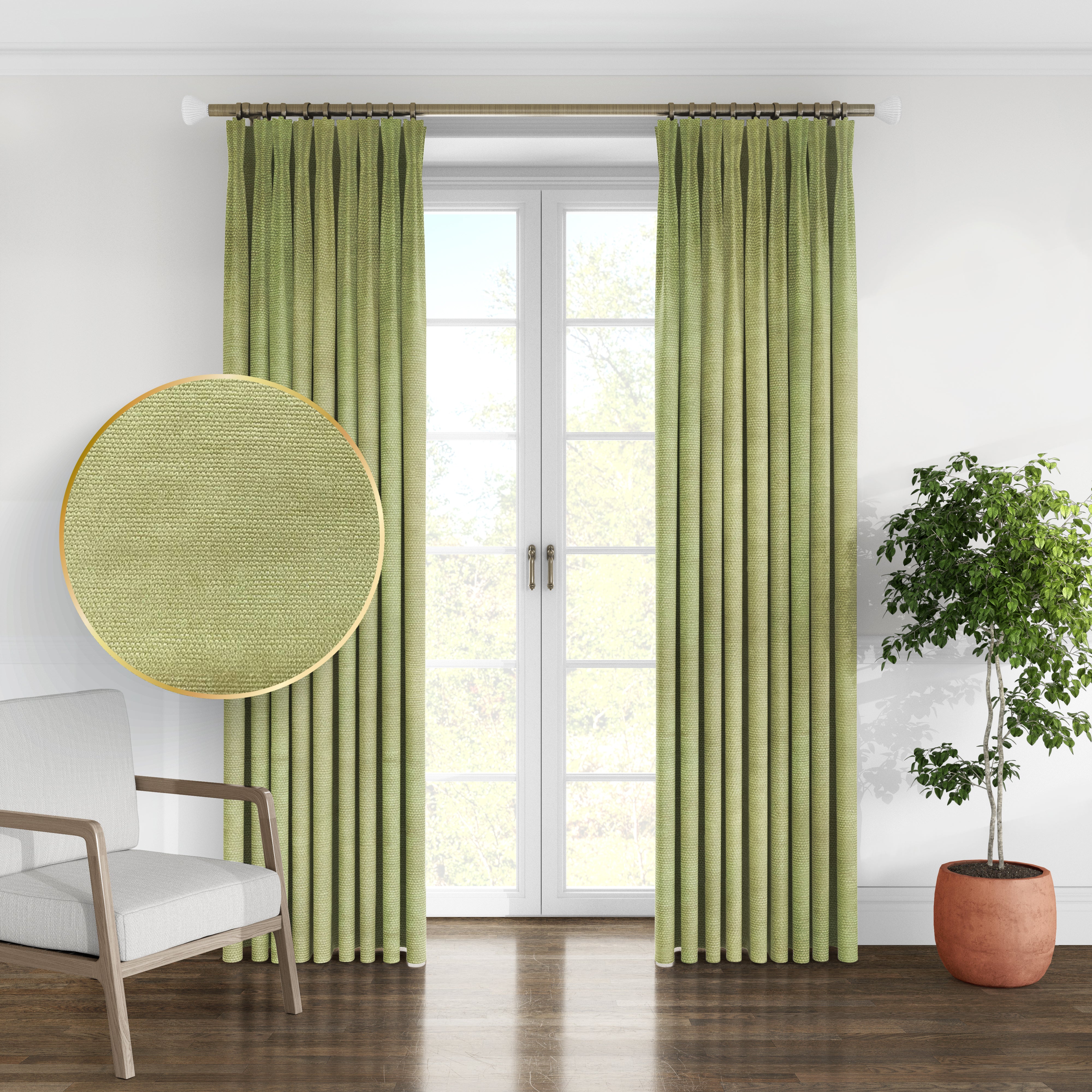 Plain microvelor curtain, light green color