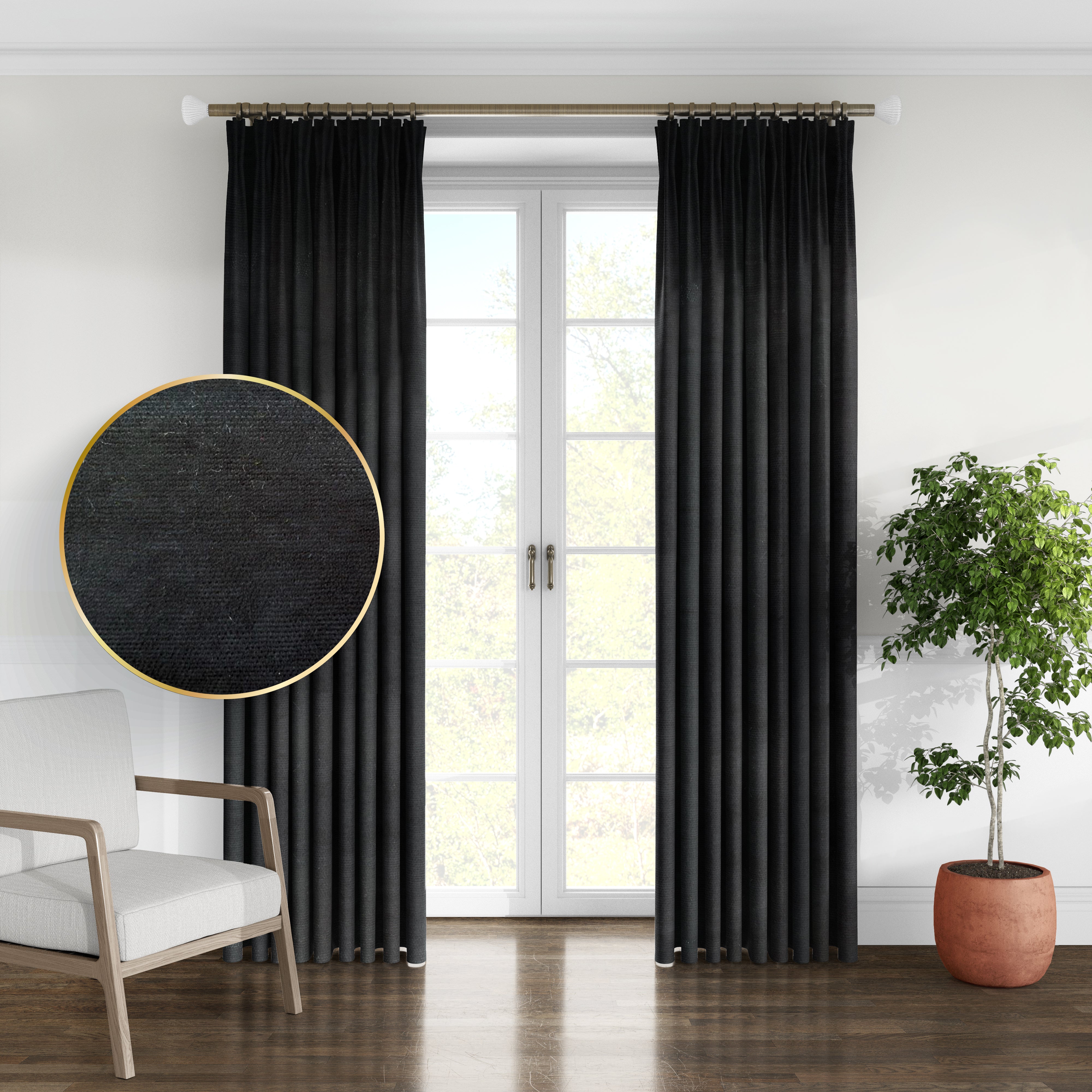 Plain microvelor curtain, black color