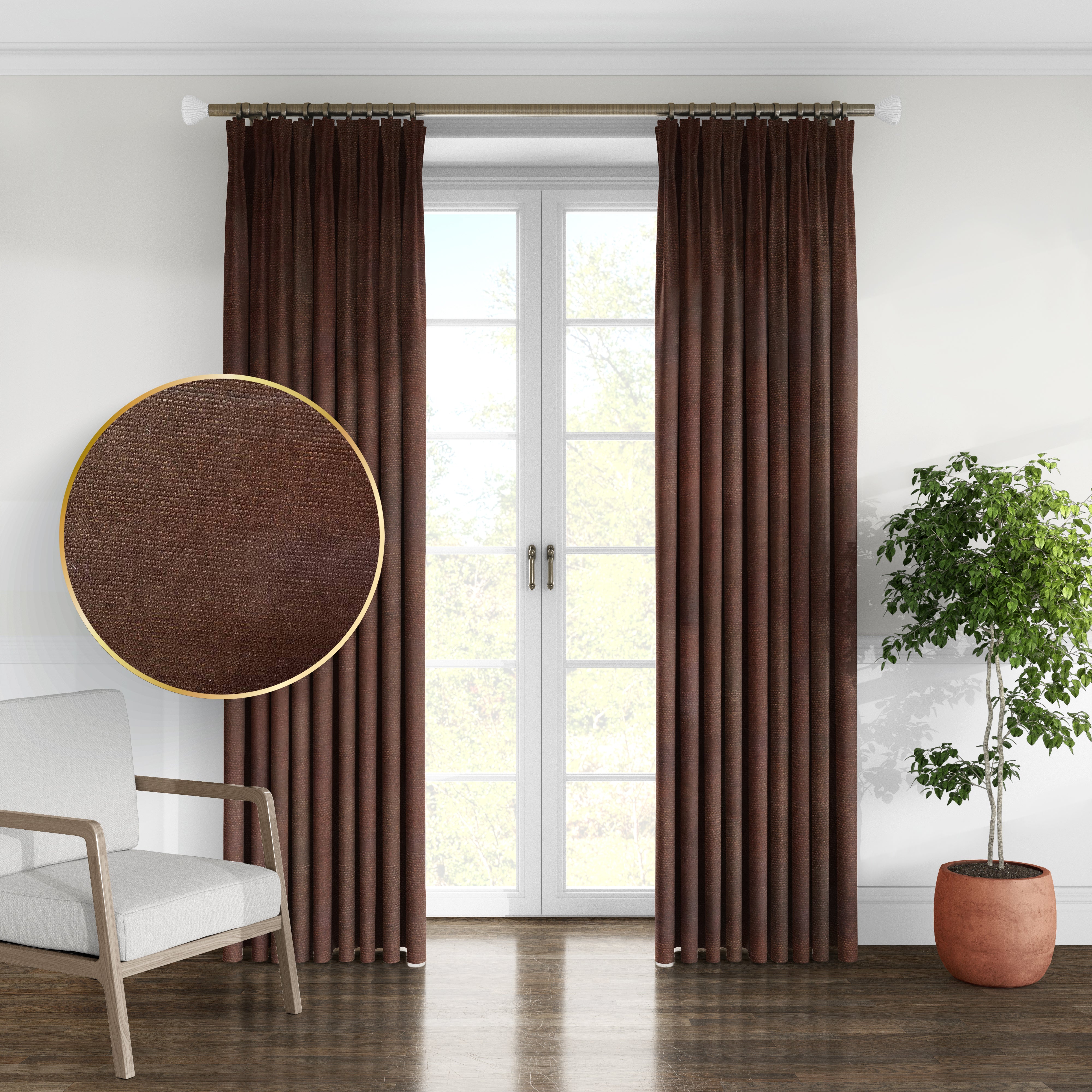 Plain microvelor curtain, dark brown color