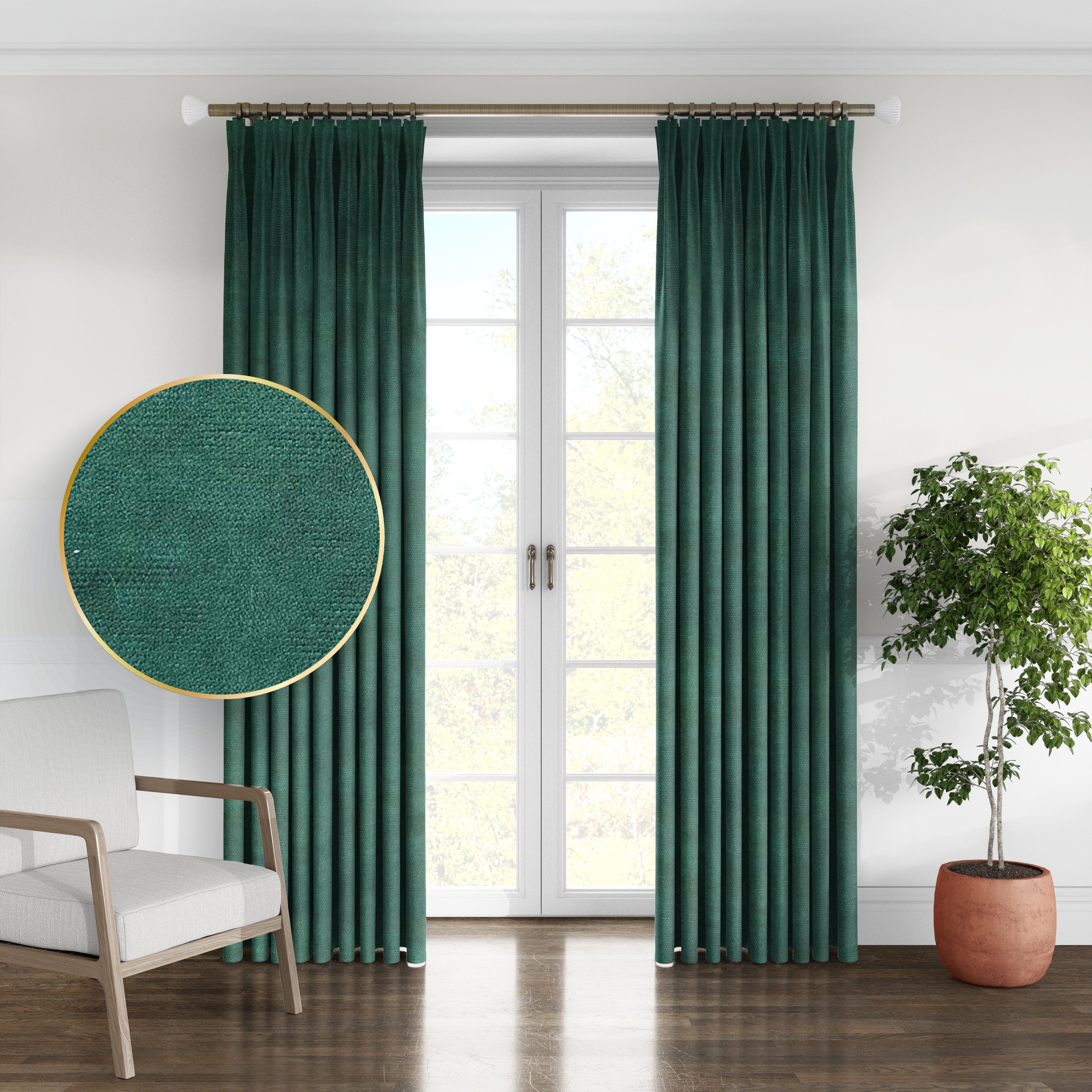 Plain microvelor curtain, emerald green color