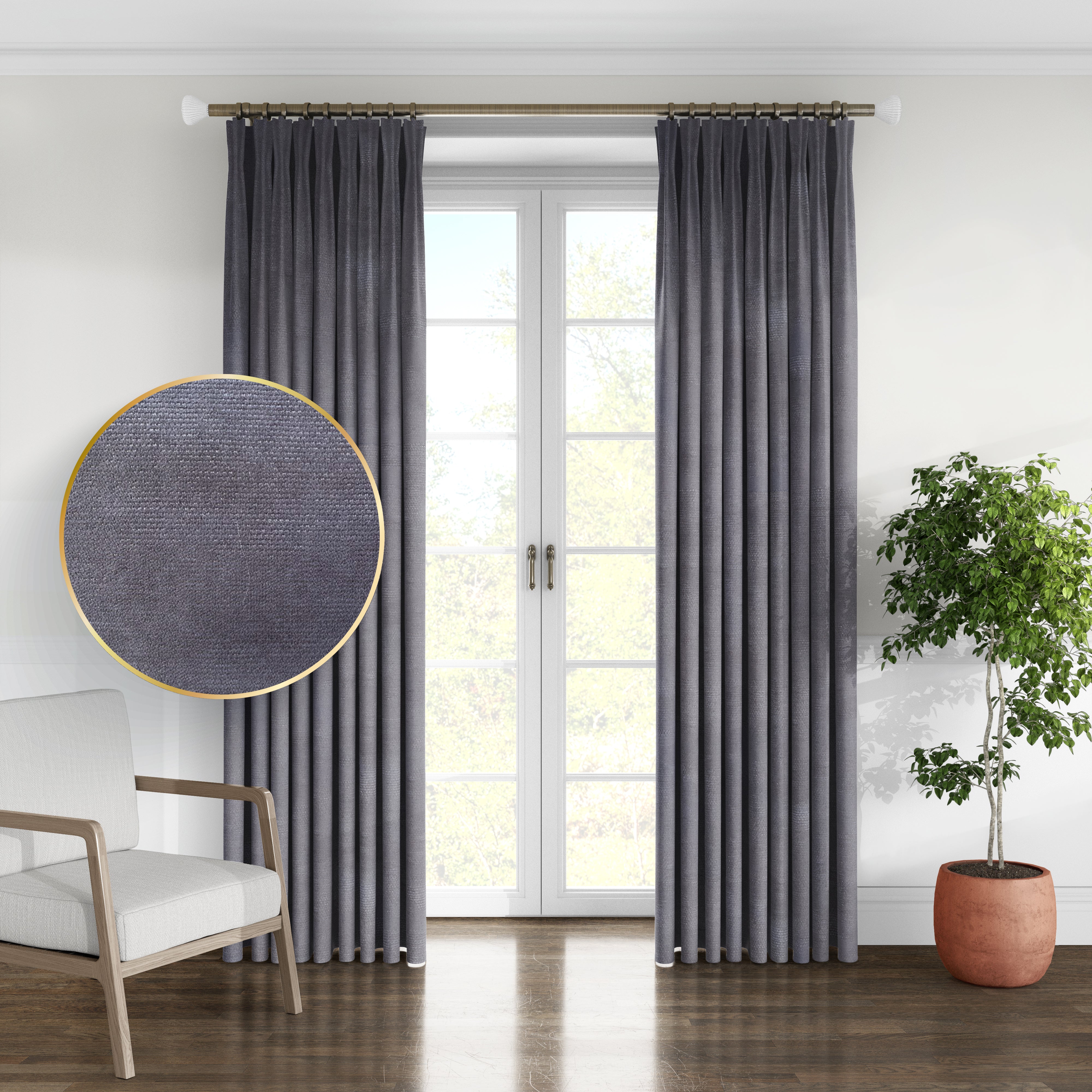 Plain microvelor curtain, graphite color