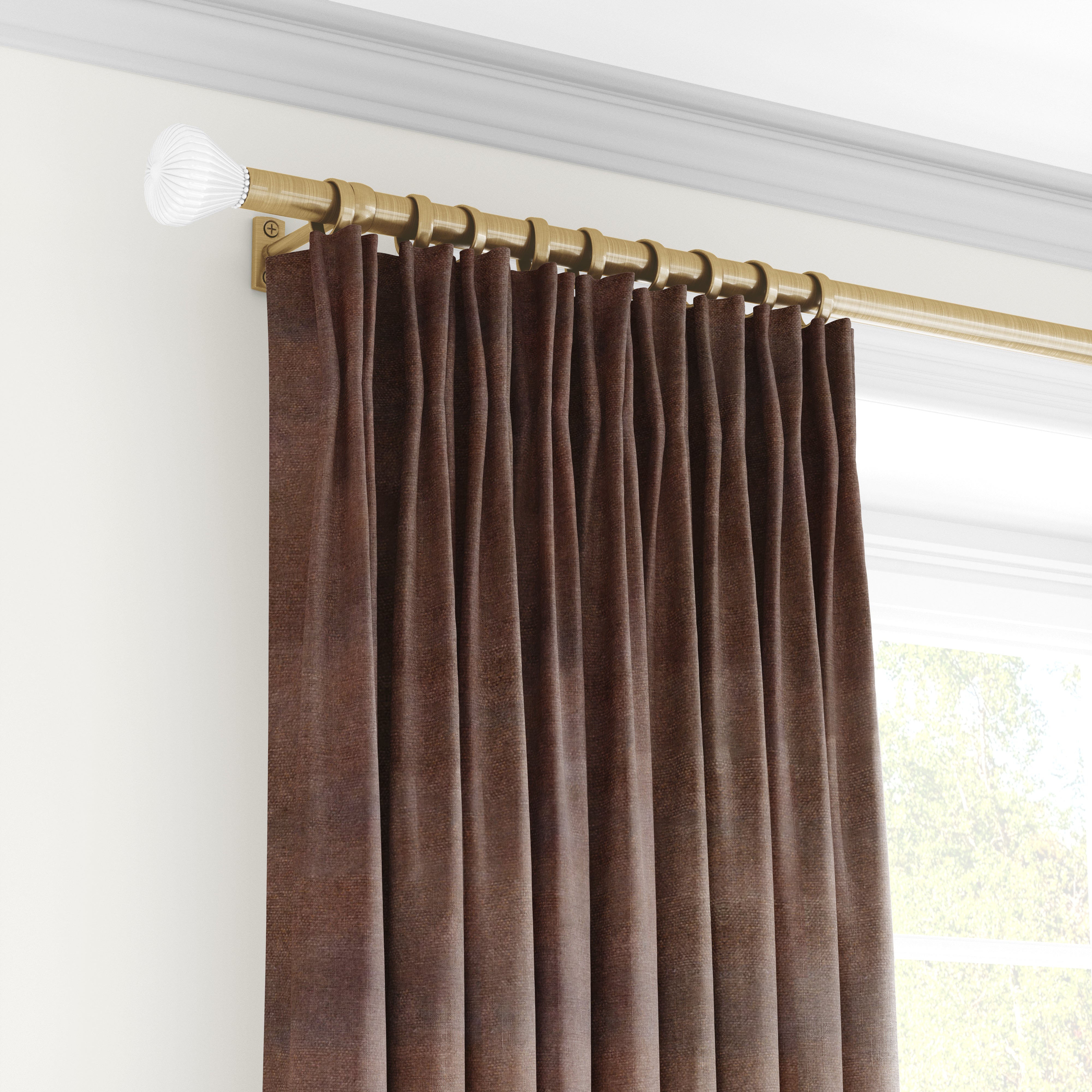 Plain microvelor curtain, dark brown color