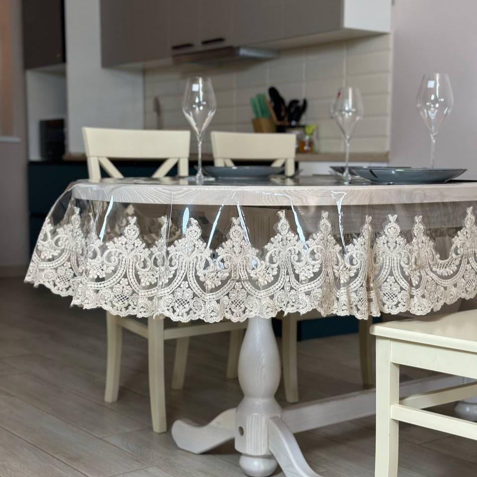 Silicone tablecloth with lace Emperor, color: Champagne (beige) (custom size or standard size)