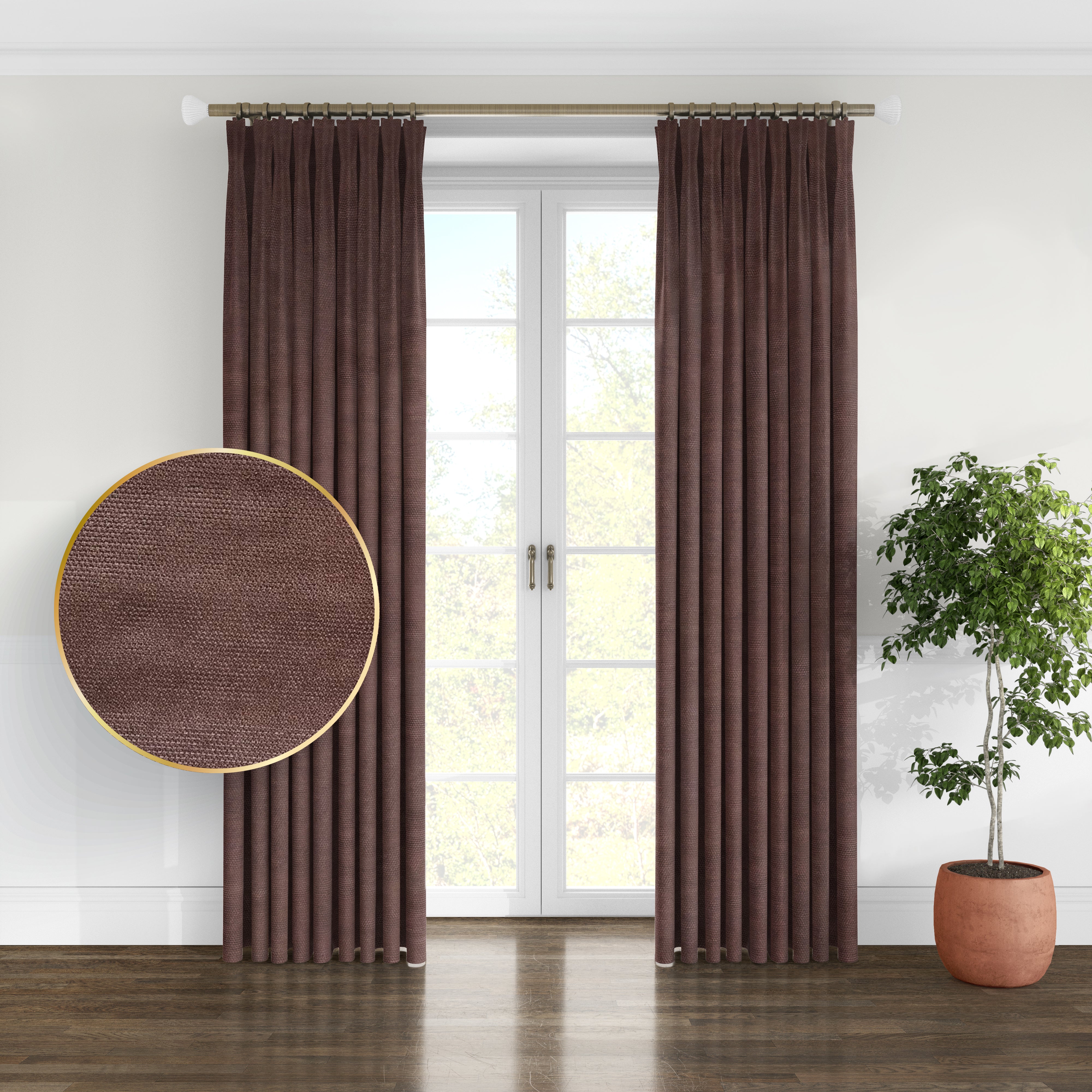 Plain microvelor curtain, brown color
