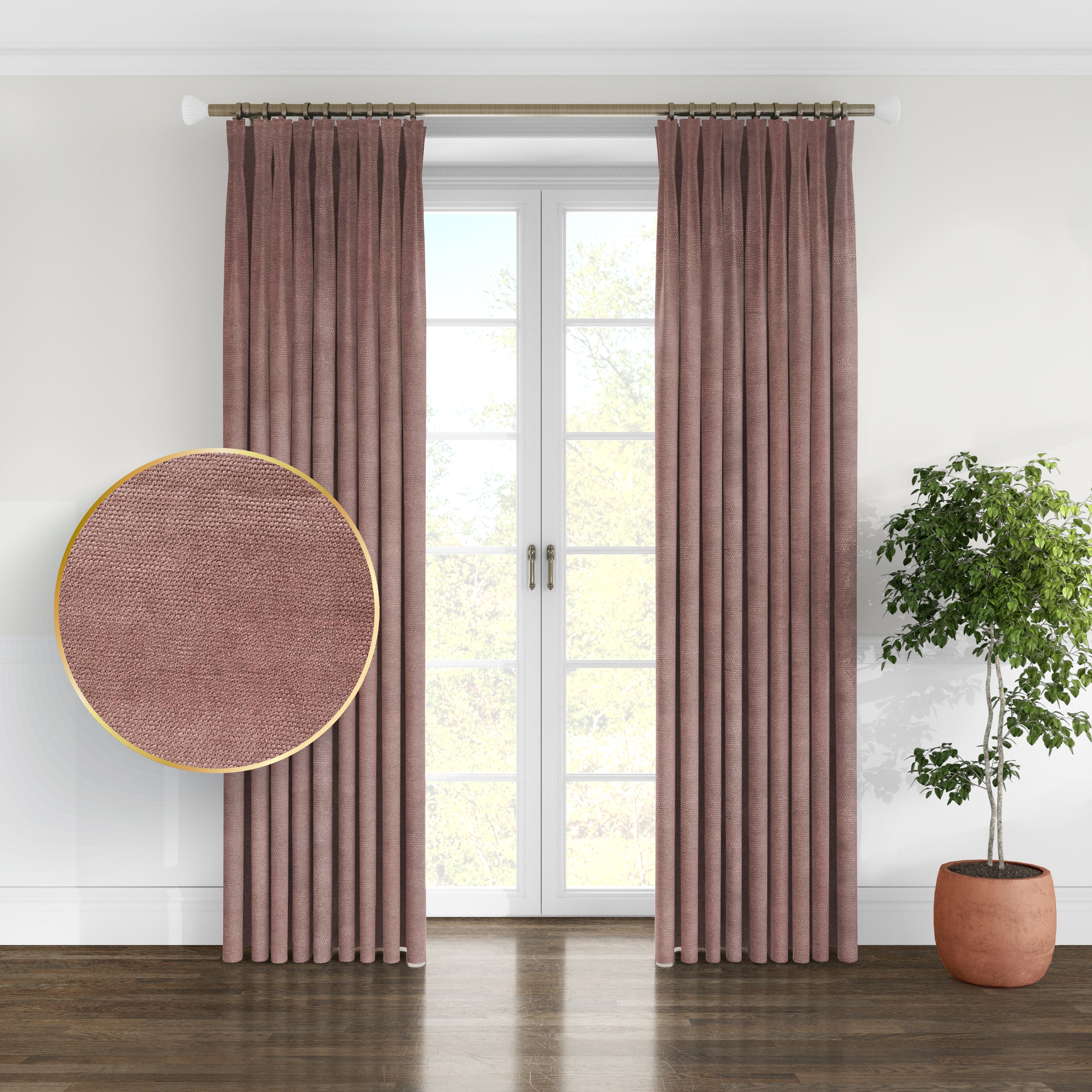 Plain microvelor curtain, light brown color