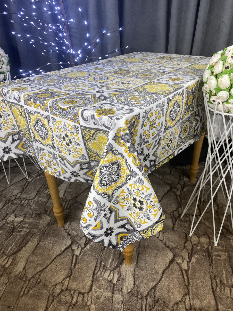 Linen waterproof tablecloth with Teflon, Geometry collection, luxury quality (custom or standard size)