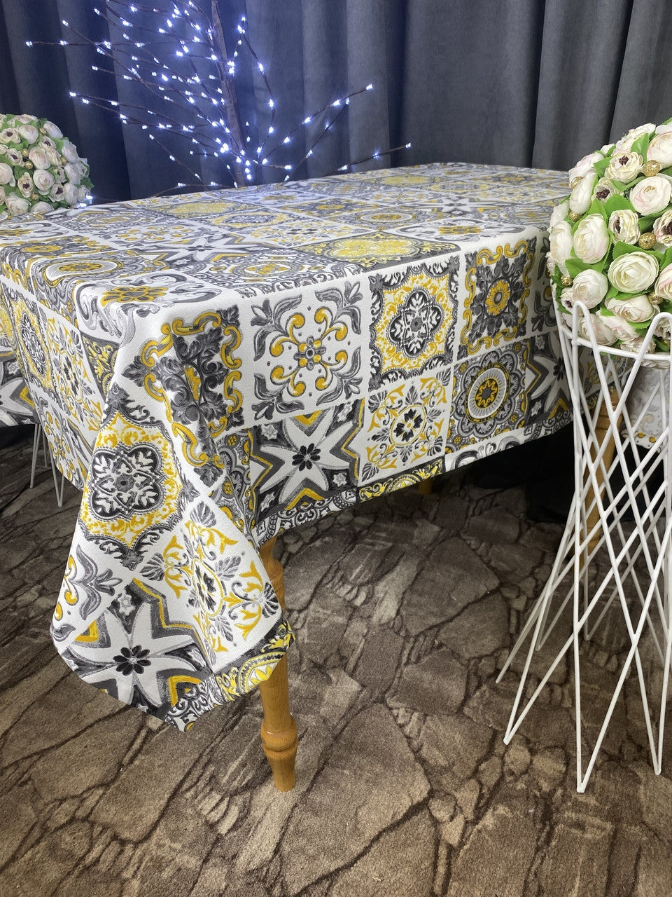 Linen waterproof tablecloth with Teflon, Geometry collection, luxury quality (custom or standard size)