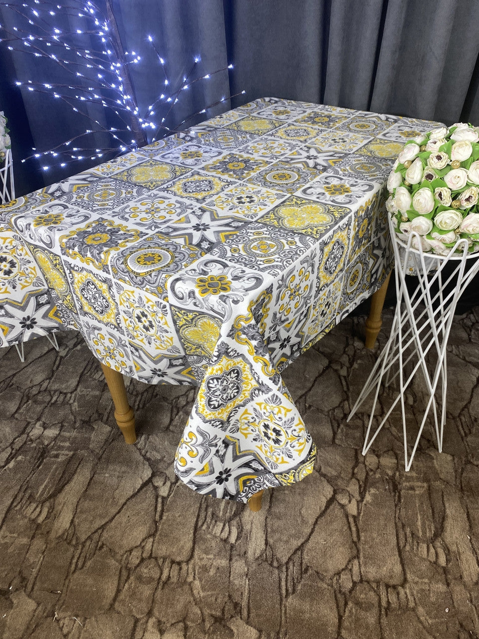 Linen waterproof tablecloth with Teflon, Geometry collection, luxury quality (custom or standard size)
