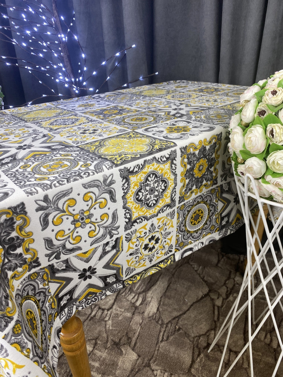 Linen waterproof tablecloth with Teflon, Geometry collection, luxury quality (custom or standard size)