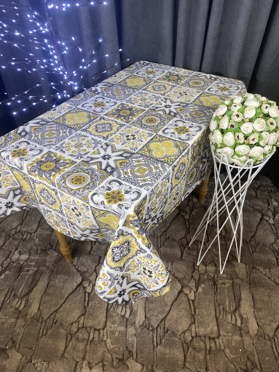 Linen waterproof tablecloth with Teflon, Geometry collection, luxury quality (custom or standard size)