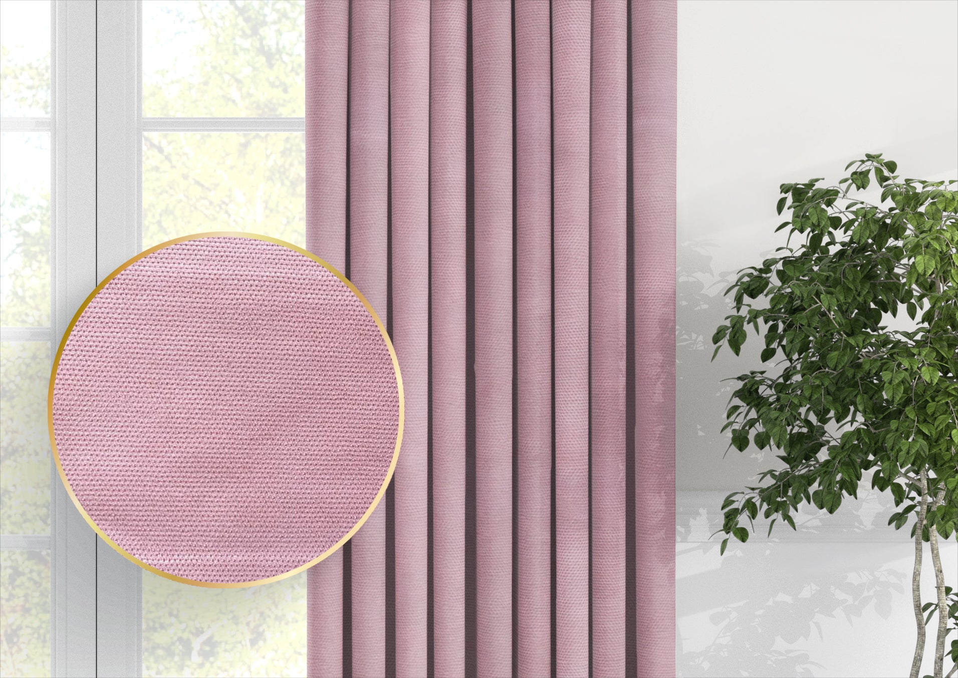 Plain microvelor curtain, light pink color