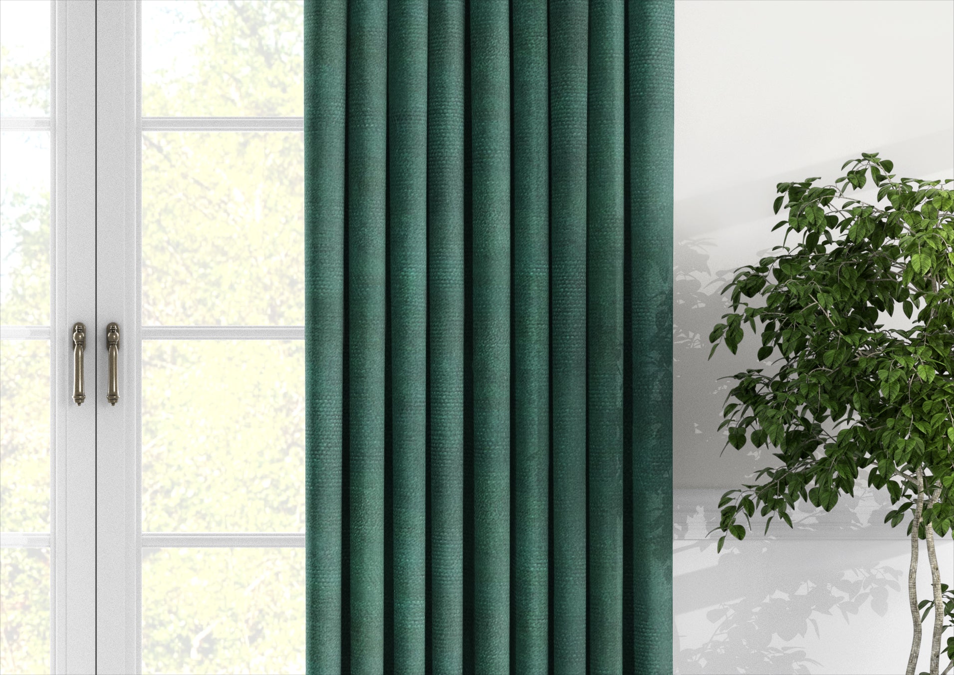 Plain microvelor curtain, emerald green color