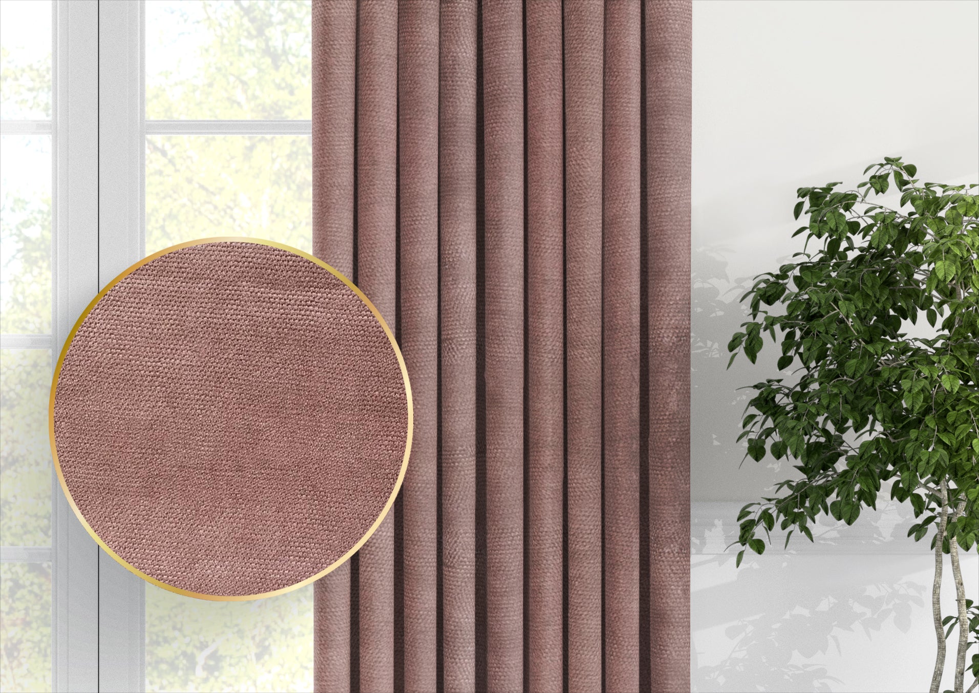 Plain microvelor curtain, light brown color