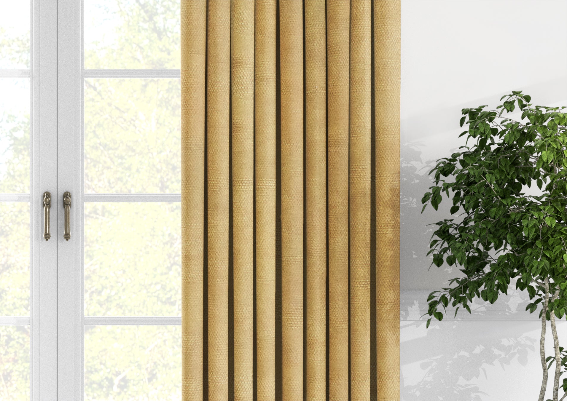 Plain microvelor curtain, mustard color