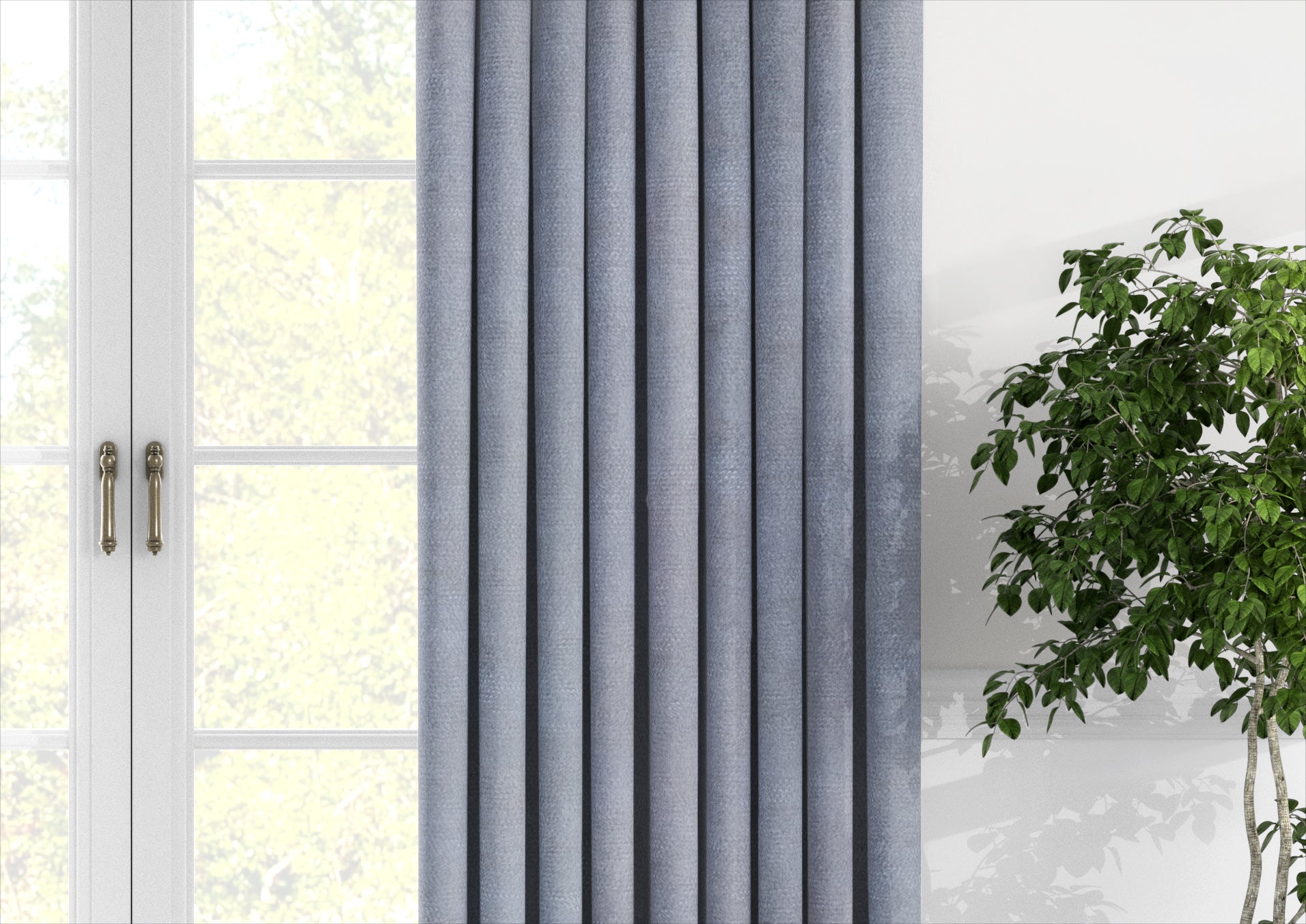 Plain microvelor curtain, grey color