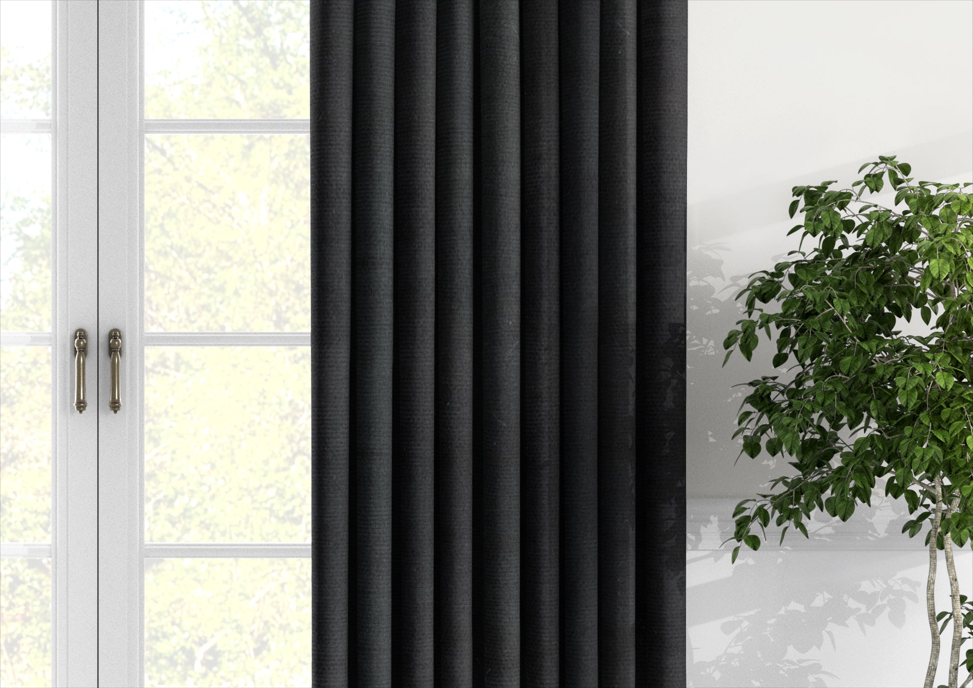 Plain microvelor curtain, black color
