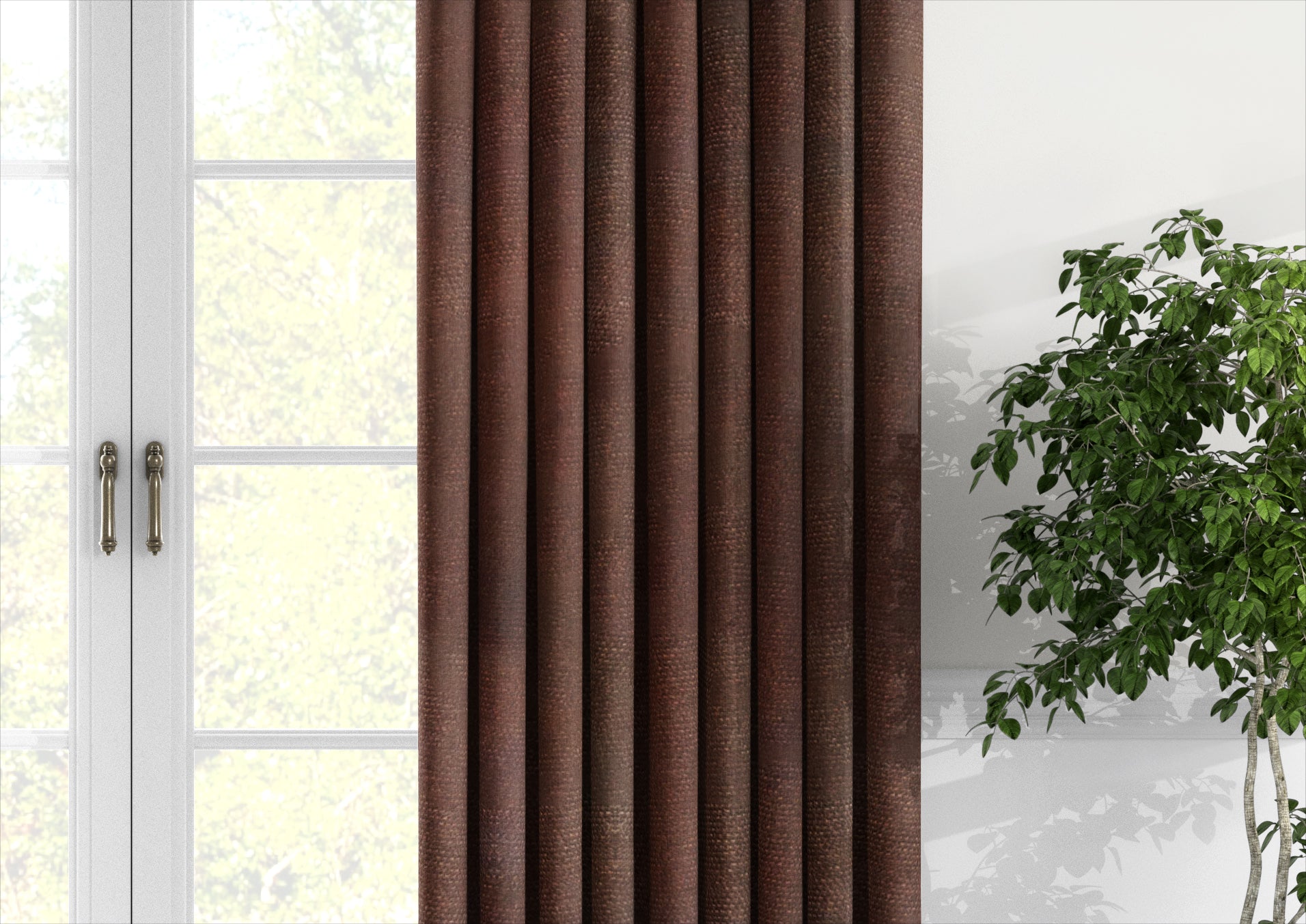 Plain microvelor curtain, dark brown color