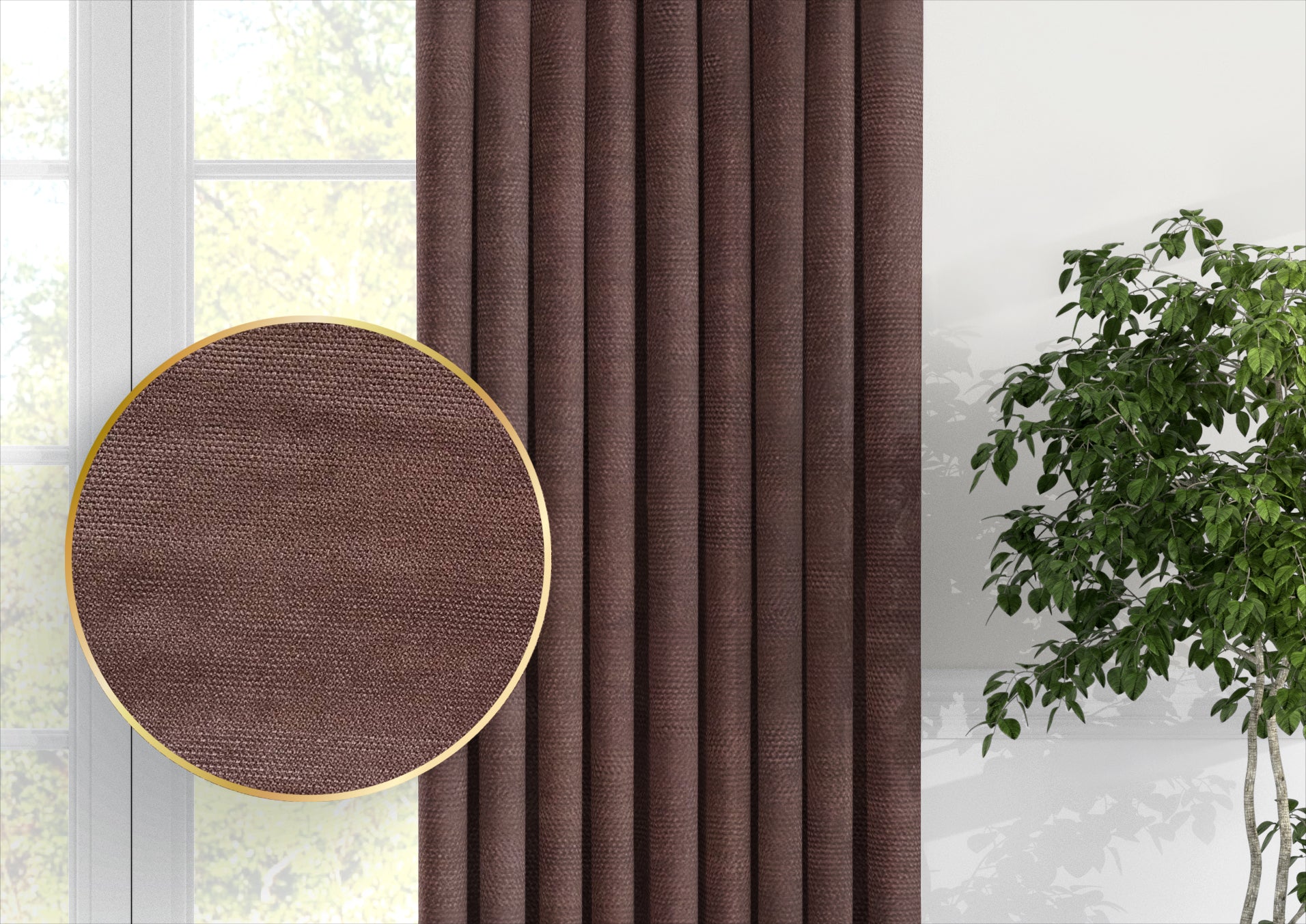 Plain microvelor curtain, brown color