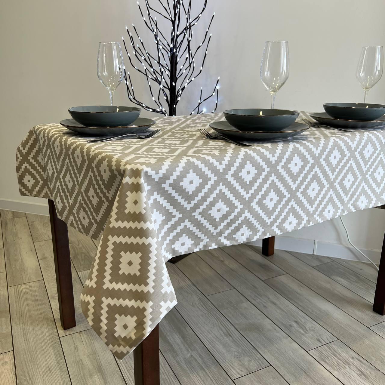 Linen waterproof tablecloth with Teflon, Geometry collection, luxury quality (custom or standard size)