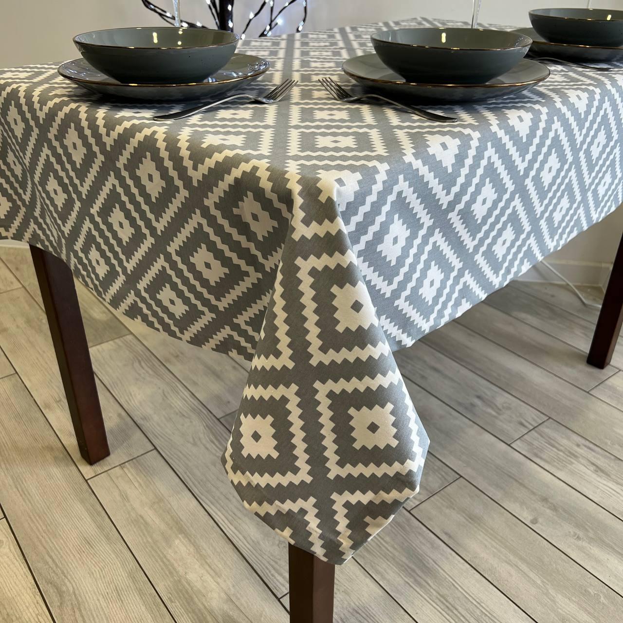 Linen waterproof tablecloth with Teflon, Geometry collection, luxury quality (custom or standard size)