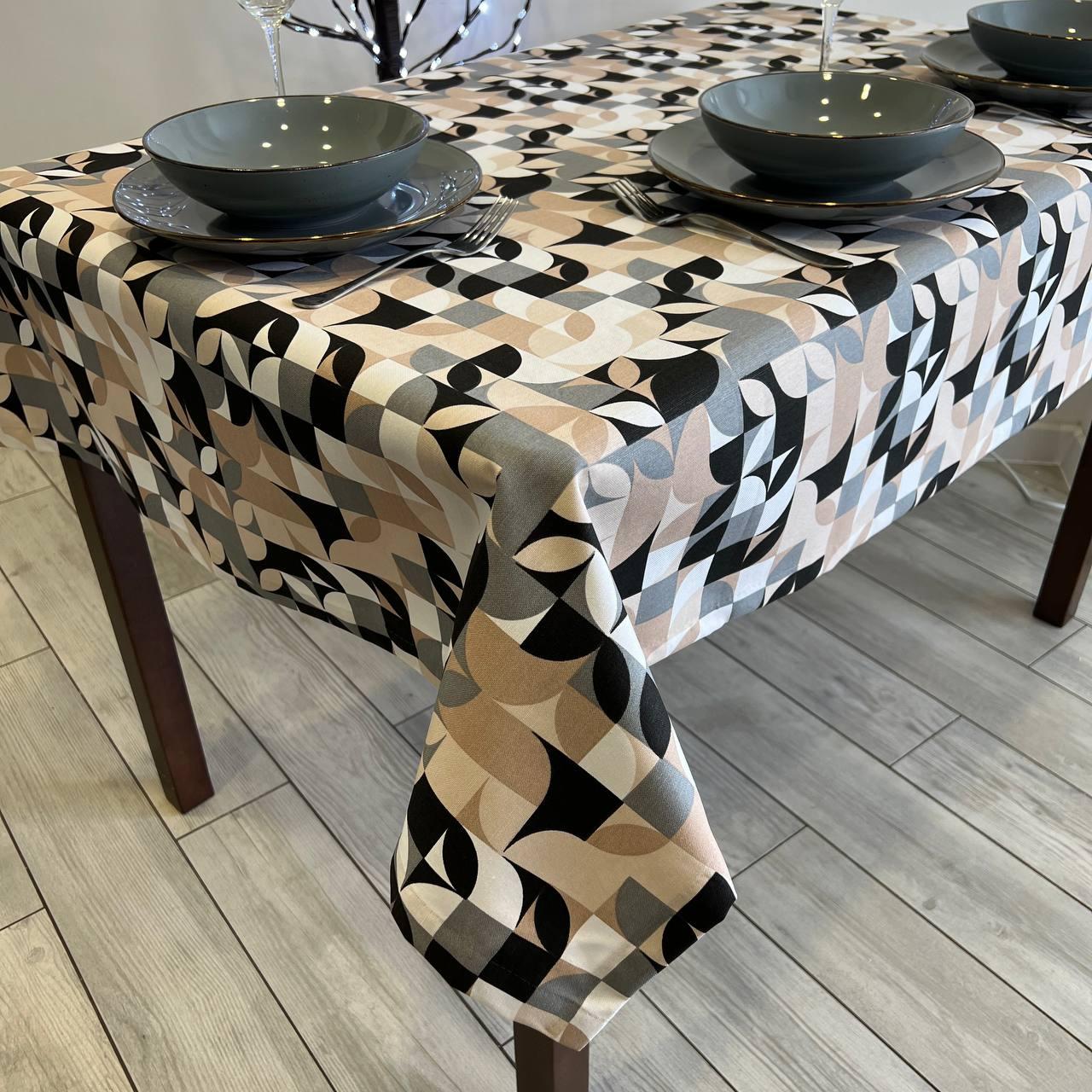 Linen waterproof tablecloth with Teflon, Geometry collection, luxury quality (custom or standard size)