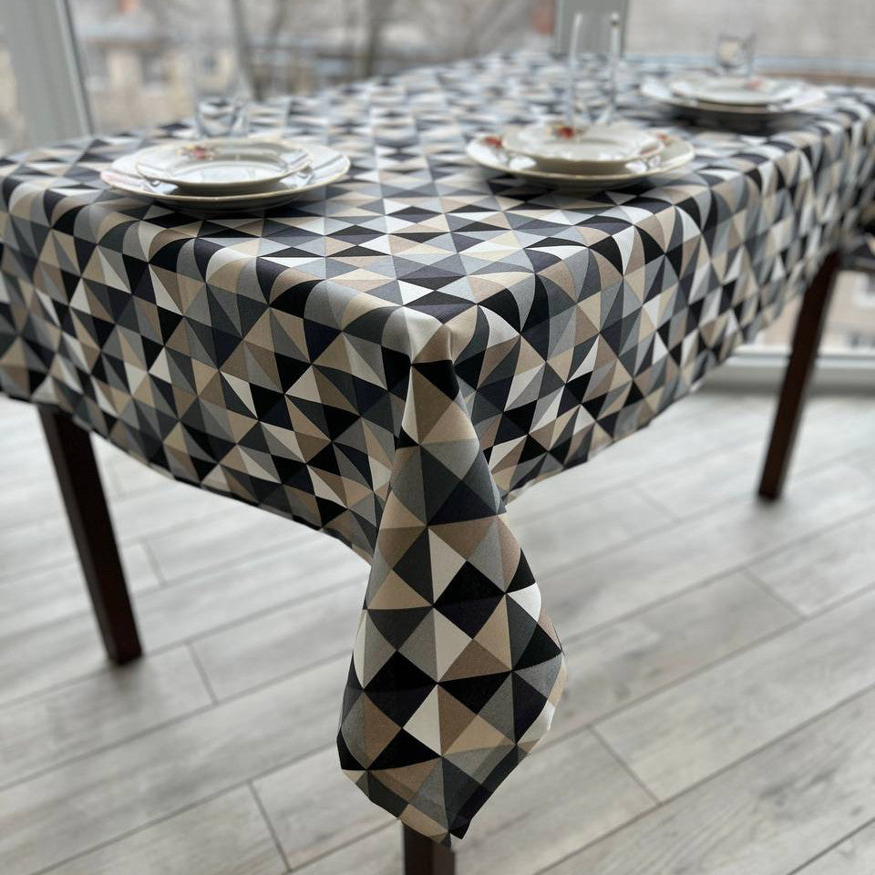 Linen waterproof tablecloth with Teflon, Geometry collection, luxury quality (custom or standard size)