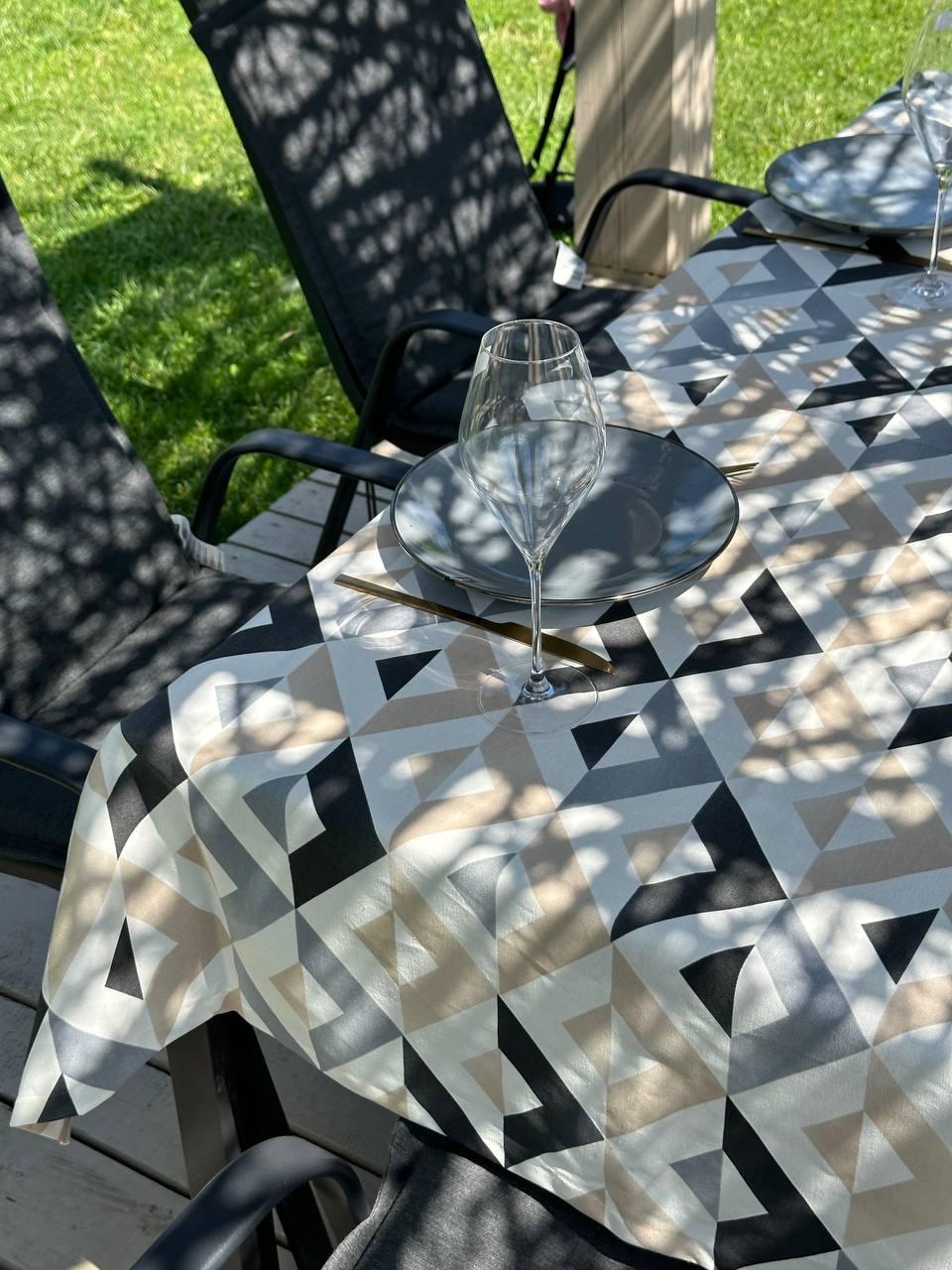 Linen waterproof tablecloth with Teflon, Geometry collection, luxury quality (custom or standard size)
