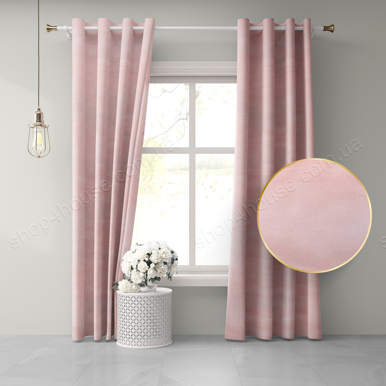 Velvet plain curtains, soft pink color