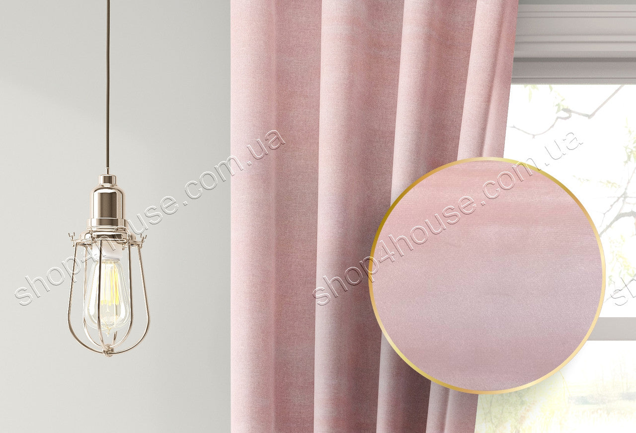 Velvet plain curtains, soft pink color
