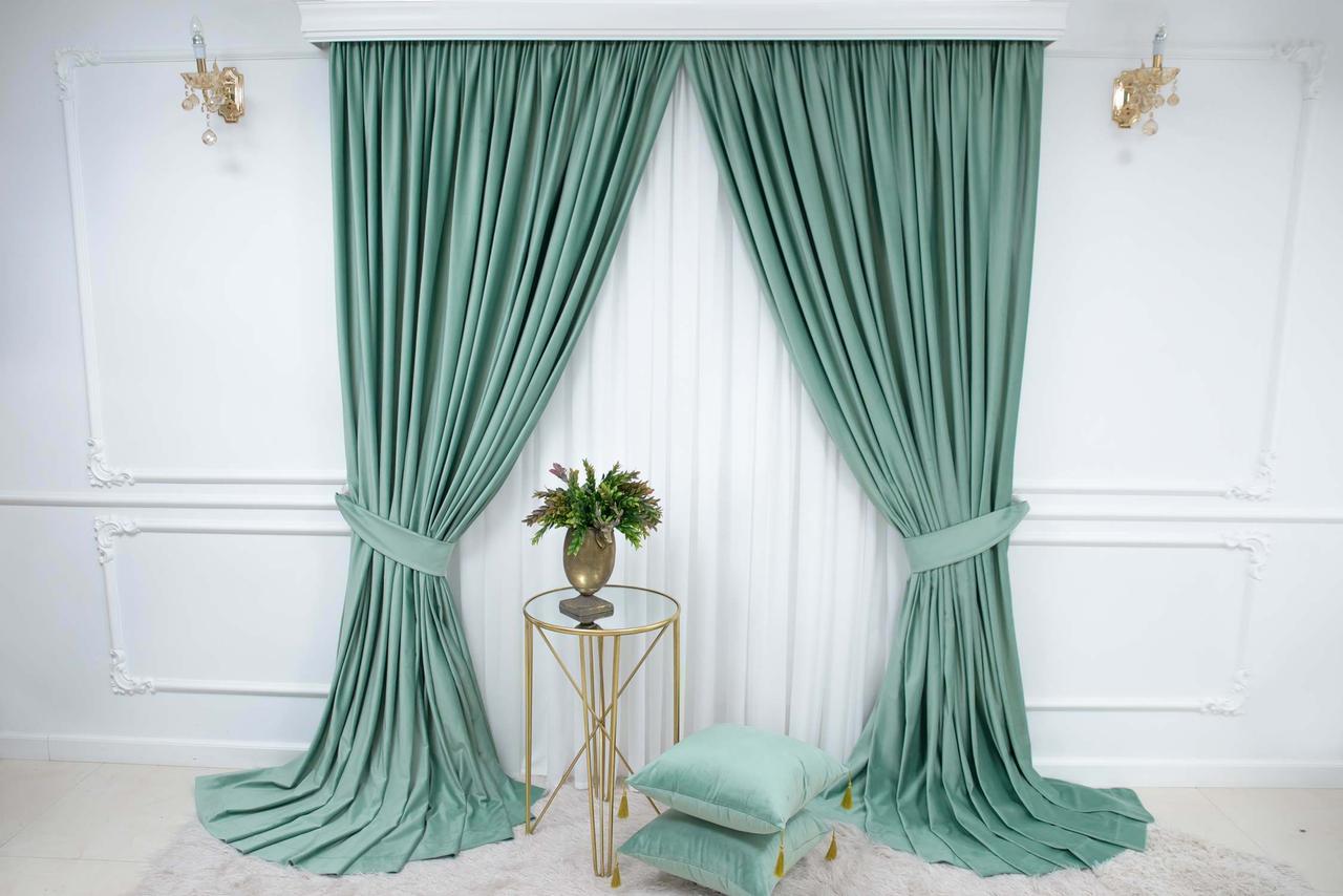 Velvet plain curtains, mint color