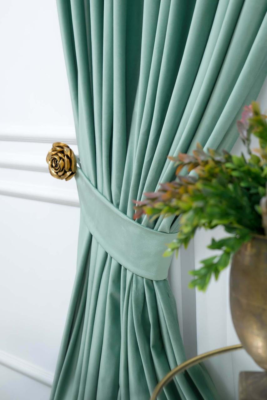 Velvet plain curtains, mint color