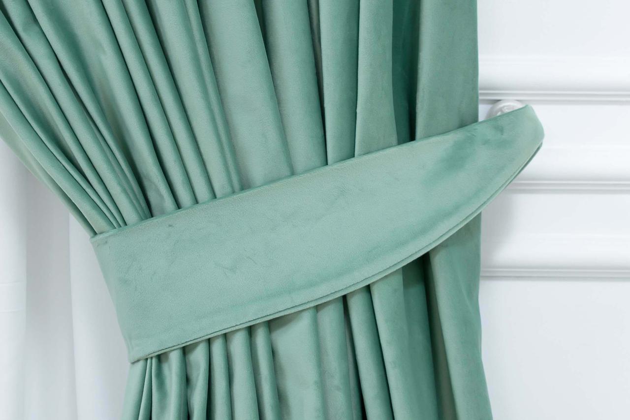 Velvet plain curtains, mint color