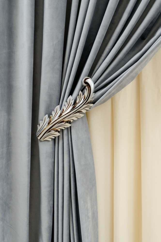 Velvet plain curtains, light gray color