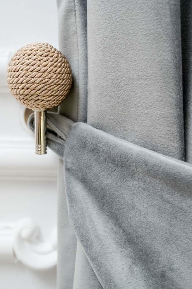 Velvet plain curtains, light gray color