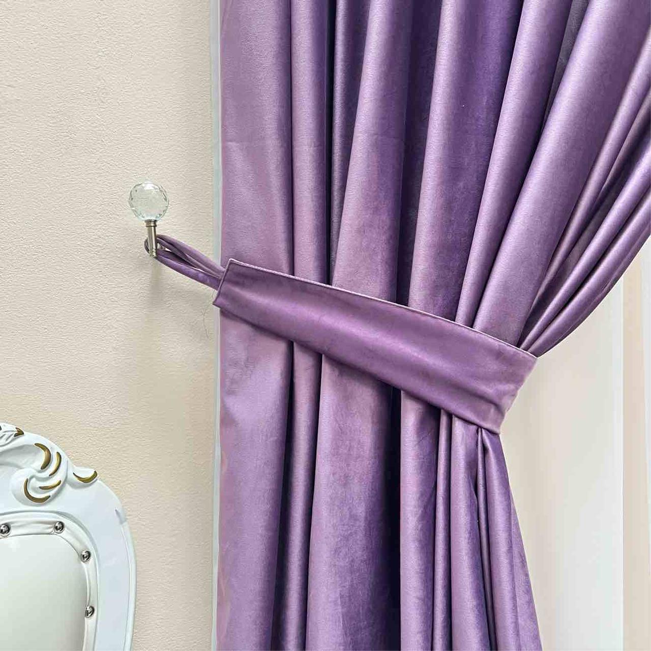 Velvet plain curtains, dark lavender color