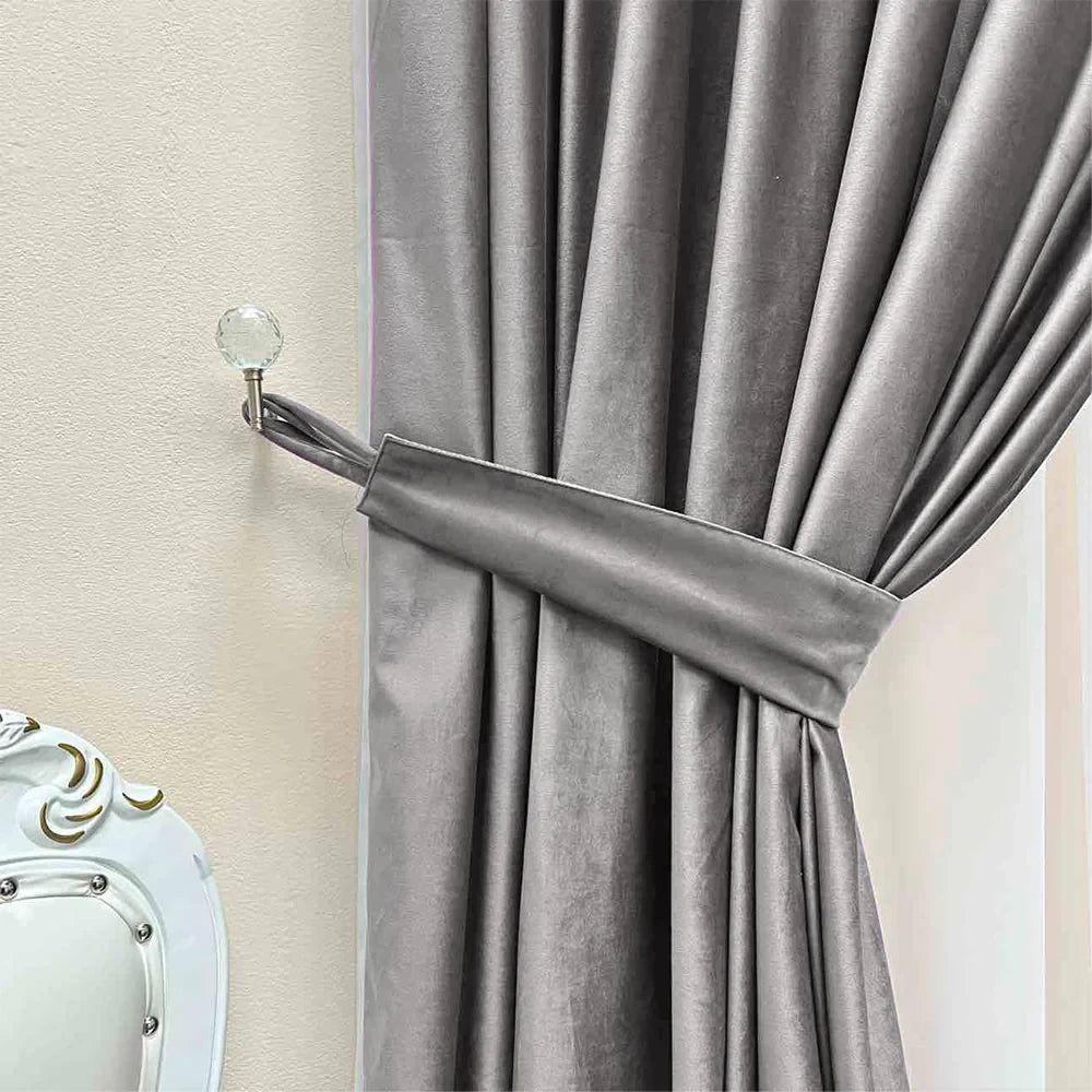 Velvet plain curtains, gray color