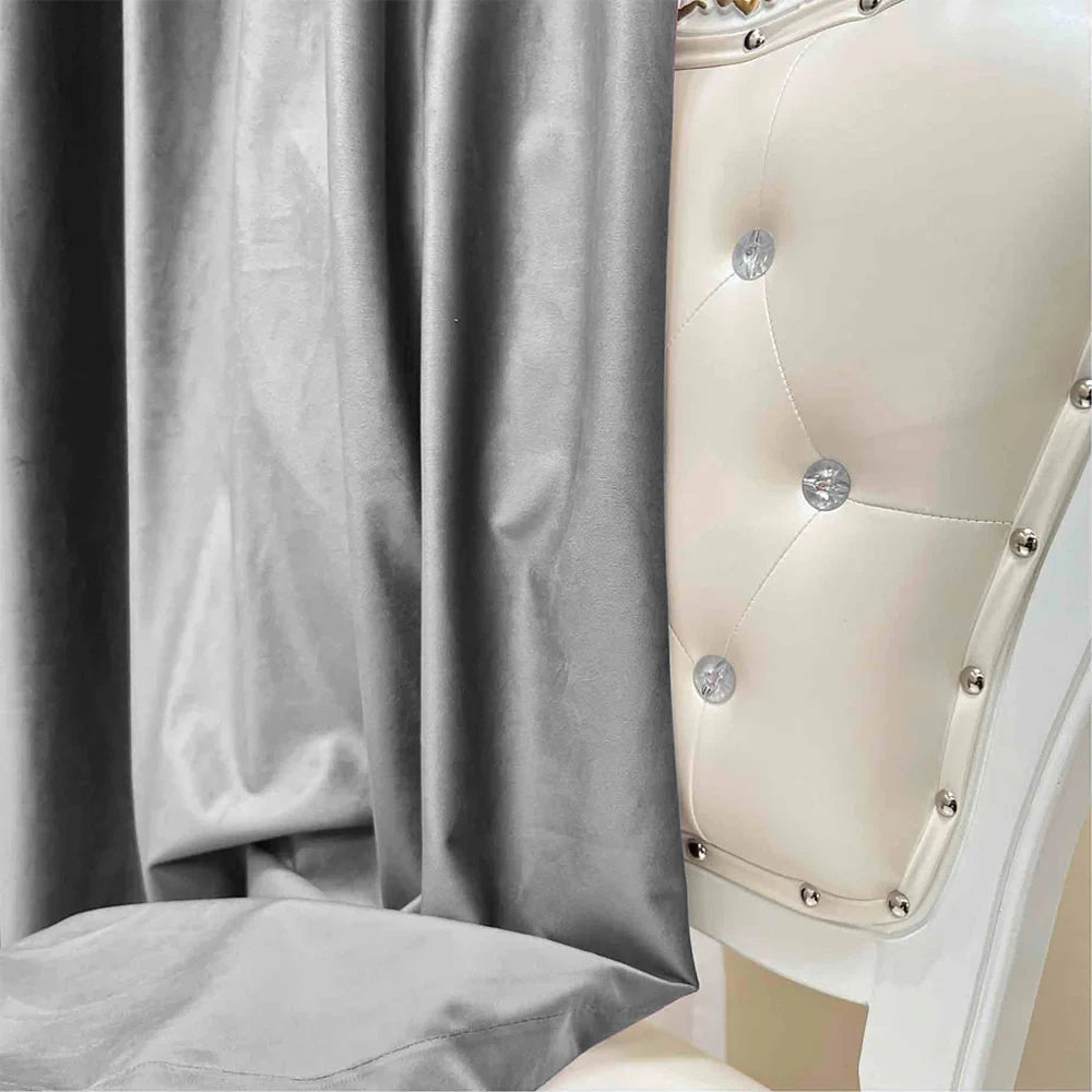 Velvet plain curtains, gray color