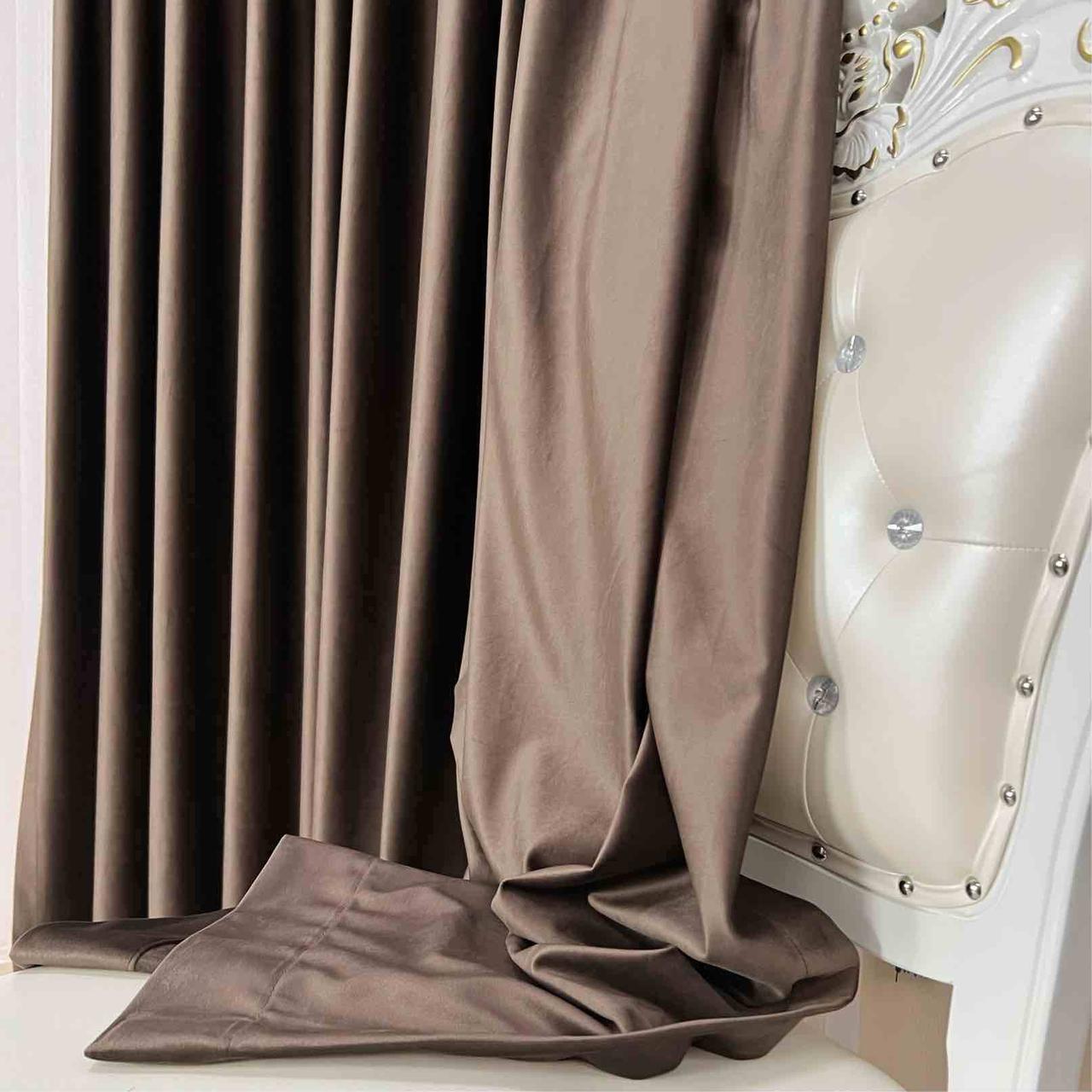 Velvet plain curtains, dark brown color