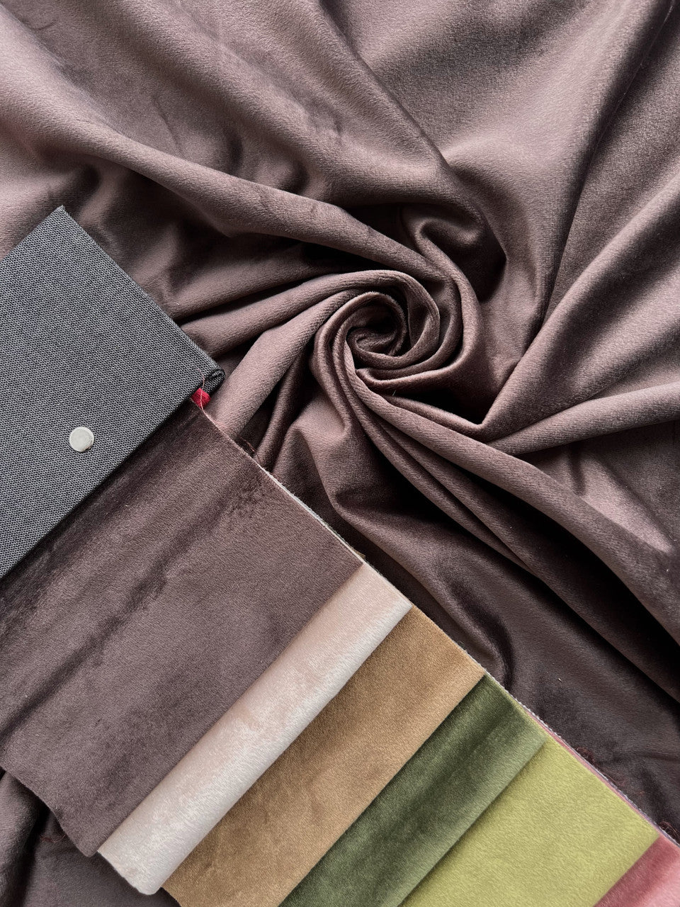 Velvet plain curtains, dark brown color