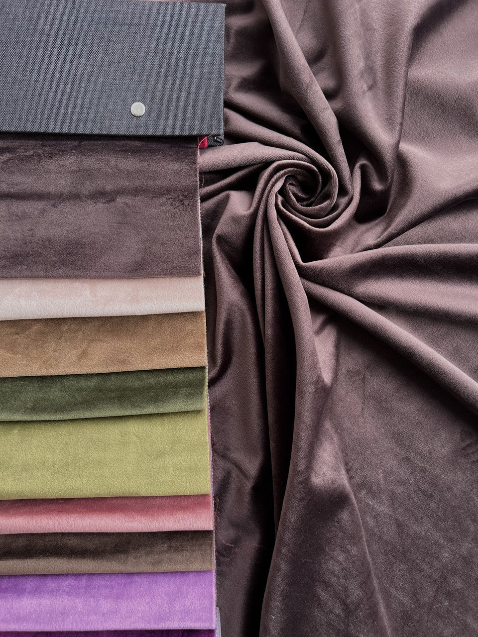 Velvet plain curtains, dark brown color