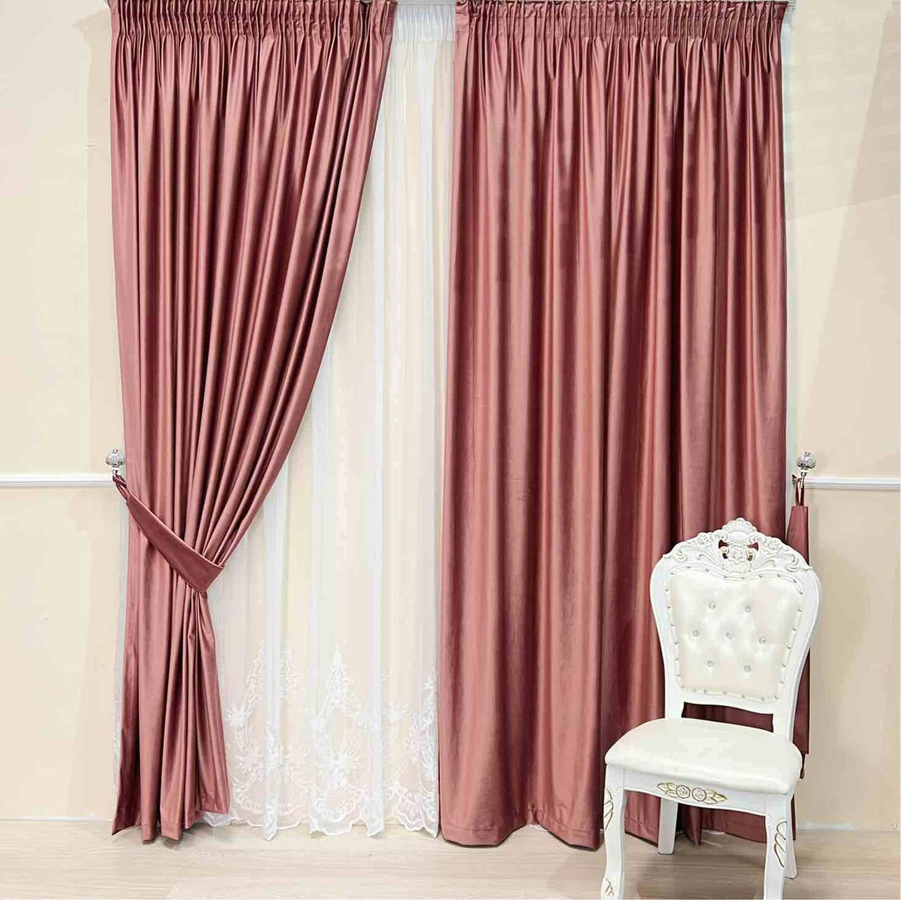 Velvet plain curtains, dark pink color