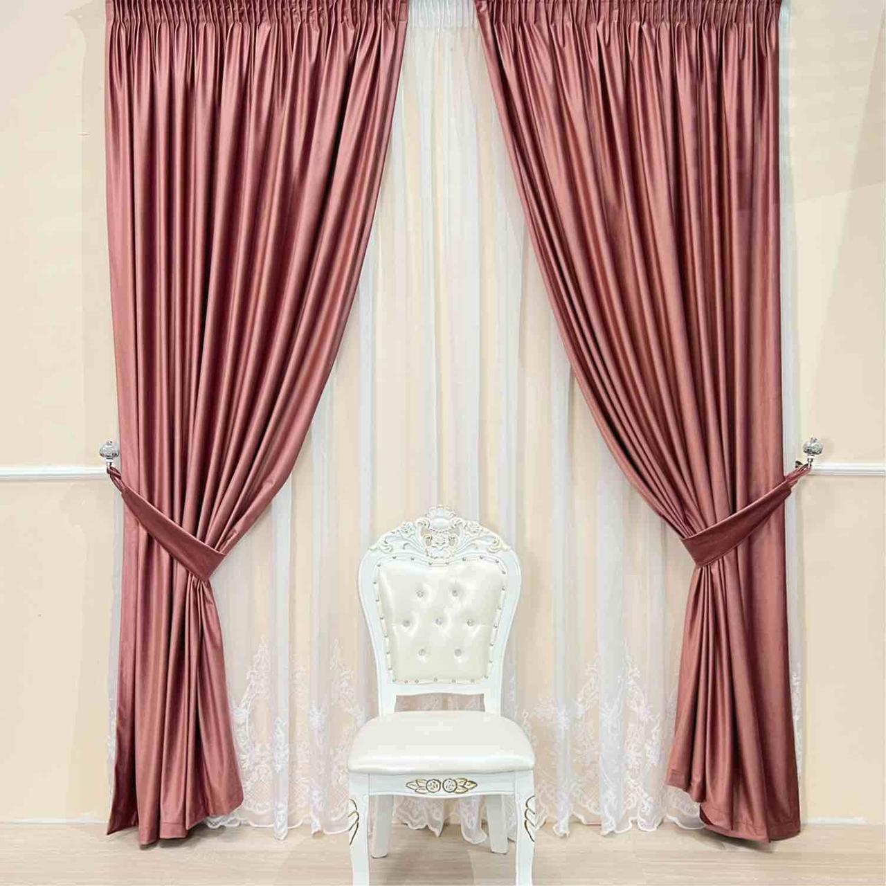 Velvet plain curtains, dark pink color