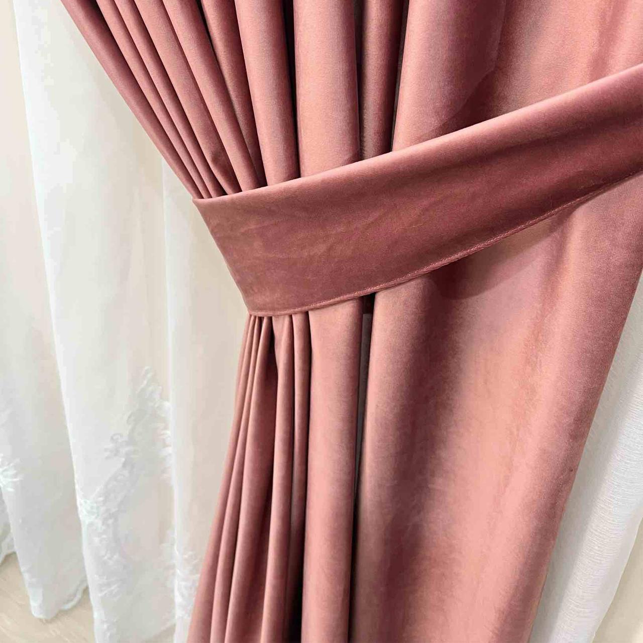 Velvet plain curtains, dark pink color