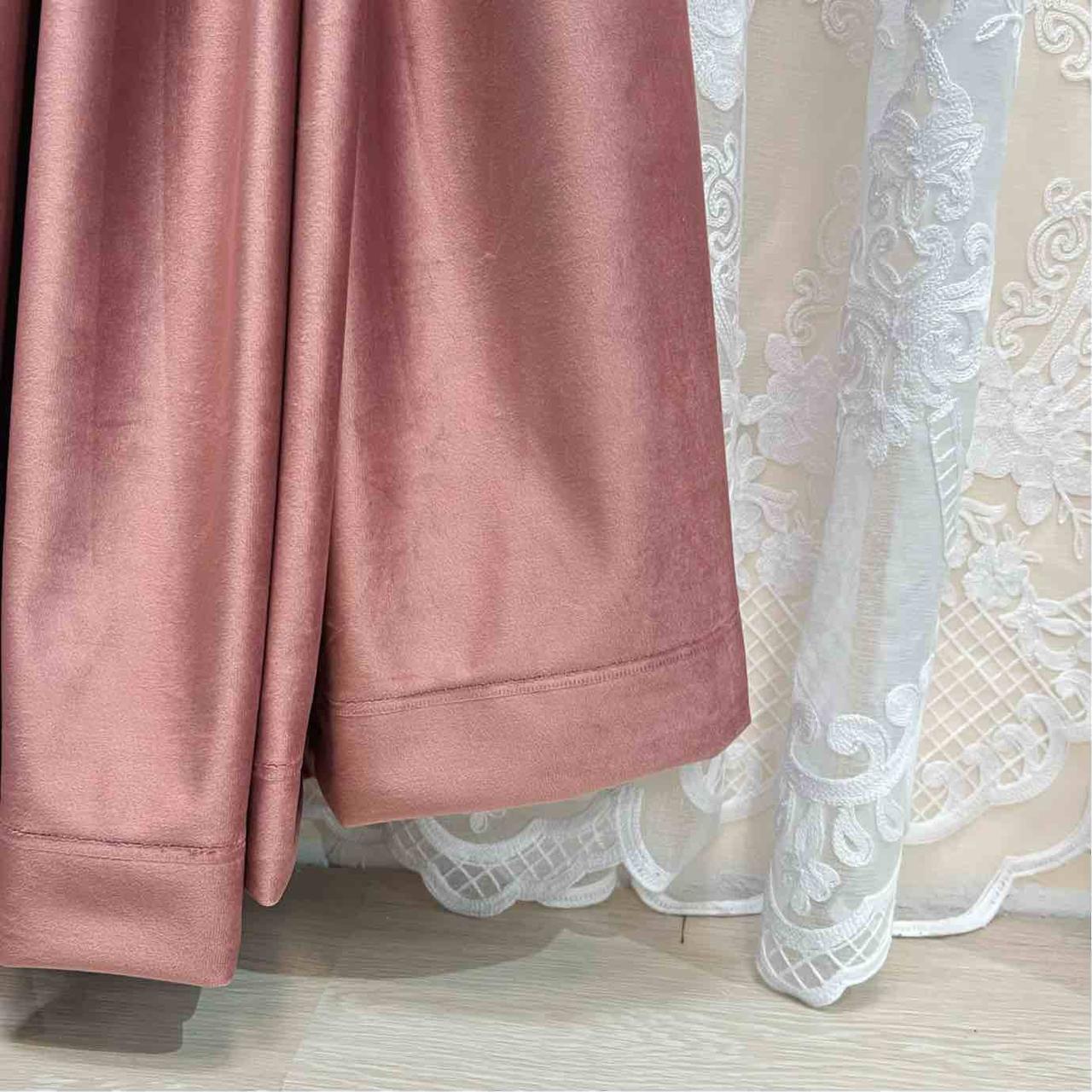 Velvet plain curtains, dark pink color