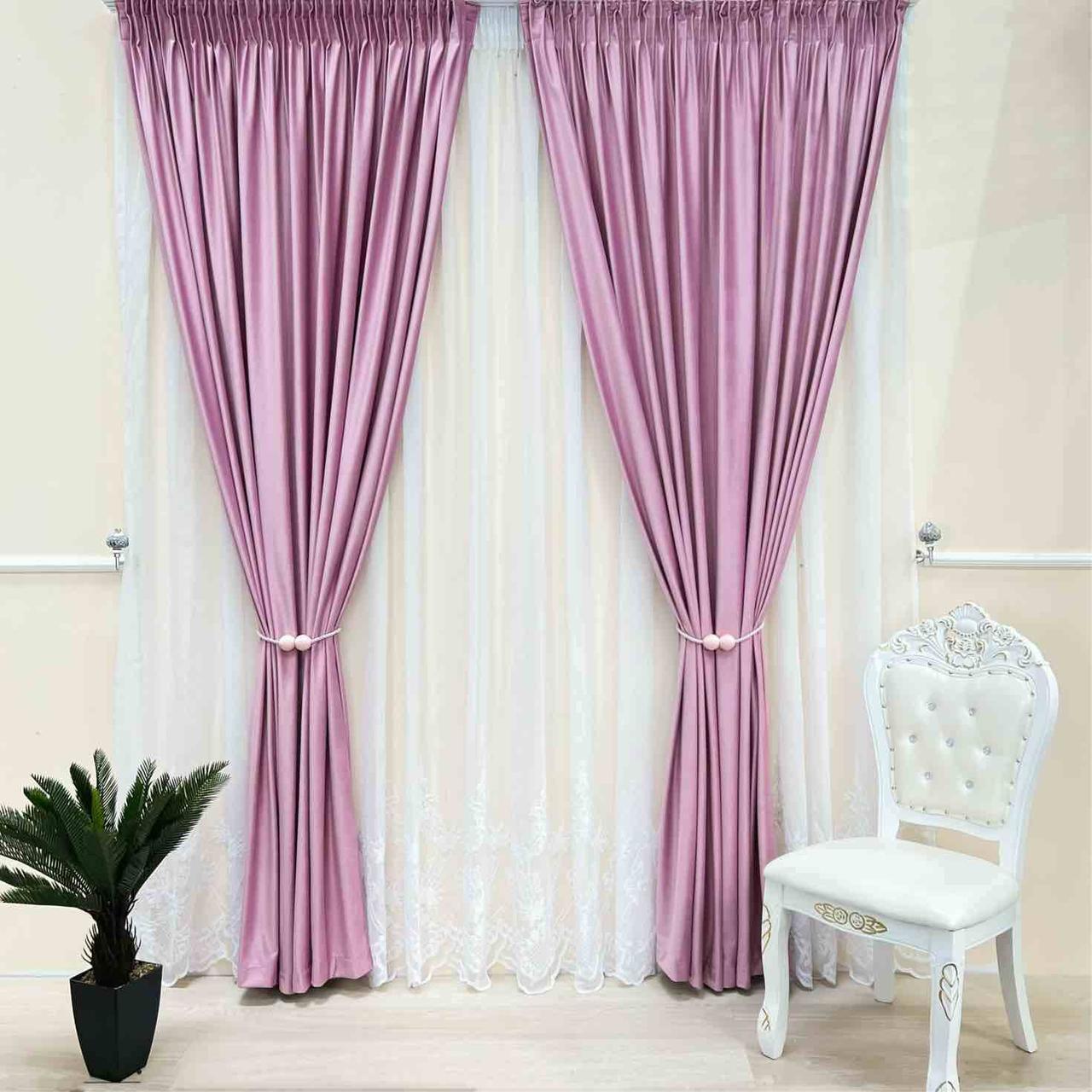 Velvet plain curtains, pink color