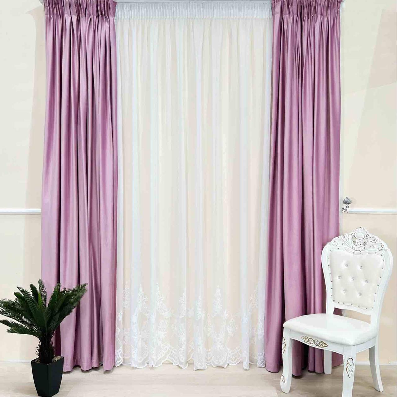 Velvet plain curtains, pink color