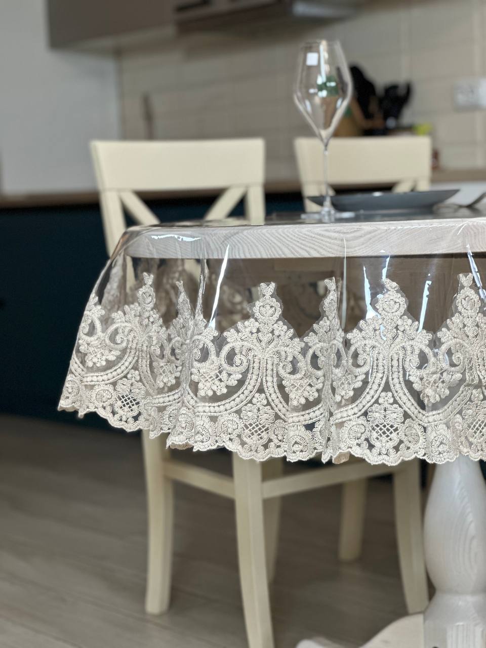 Silicone tablecloth with lace Emperor, color: Champagne (beige) (custom size or standard size)