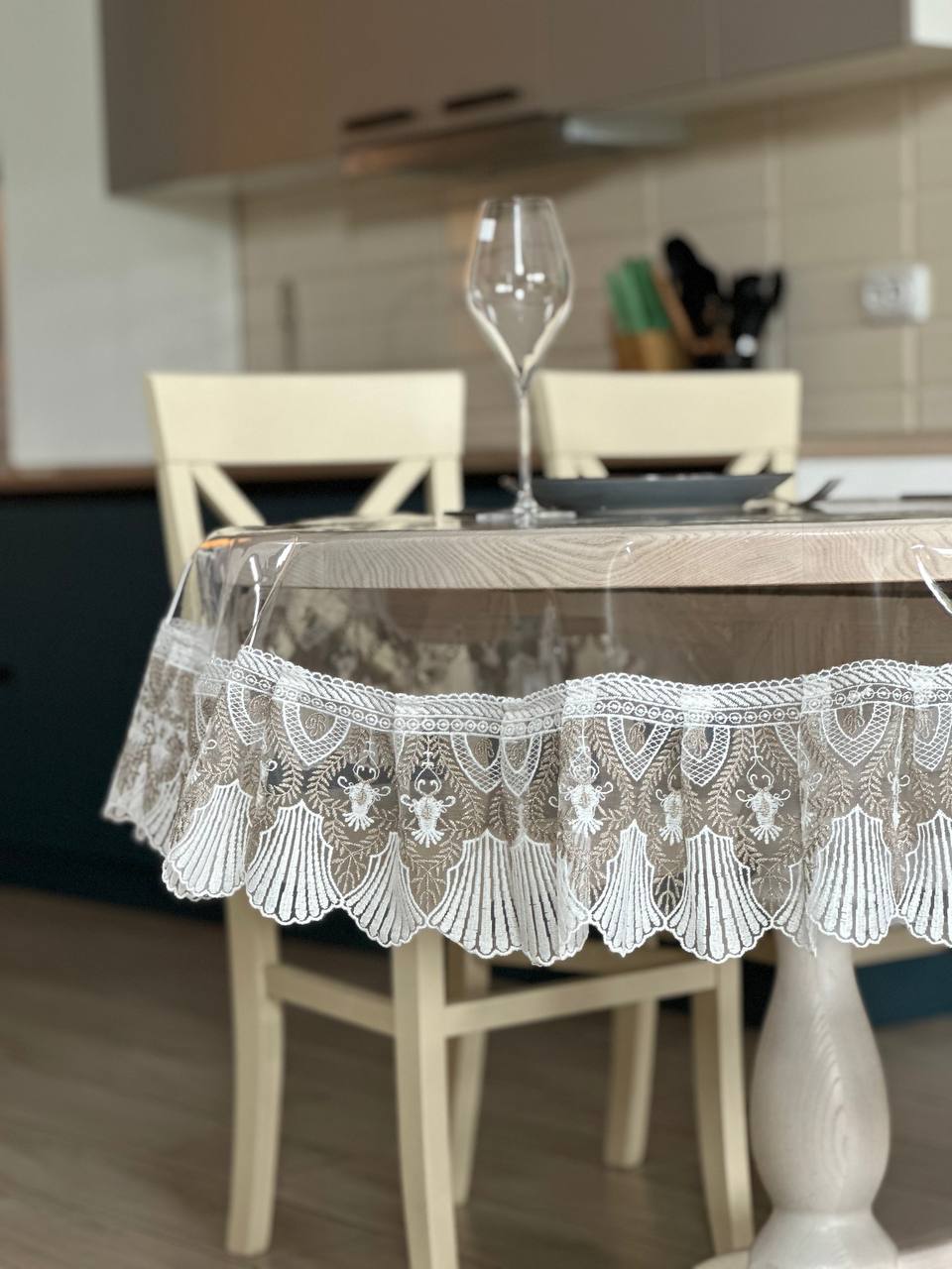 Silicone tablecloth with Versailles lace, 2 colors: milk and Cappuccino (custom size or standard size)